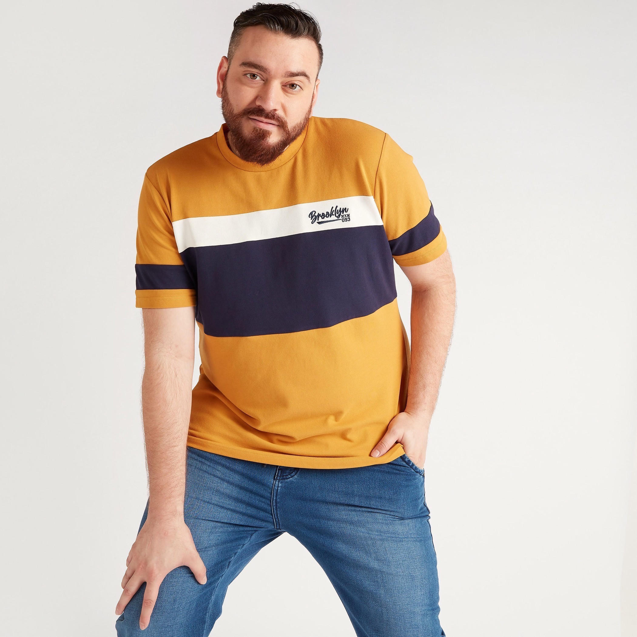 Striped Crew Neck T-shirt with Short Sleeves-men-clothing-tshirtsandpolos-tshirts-image-1
