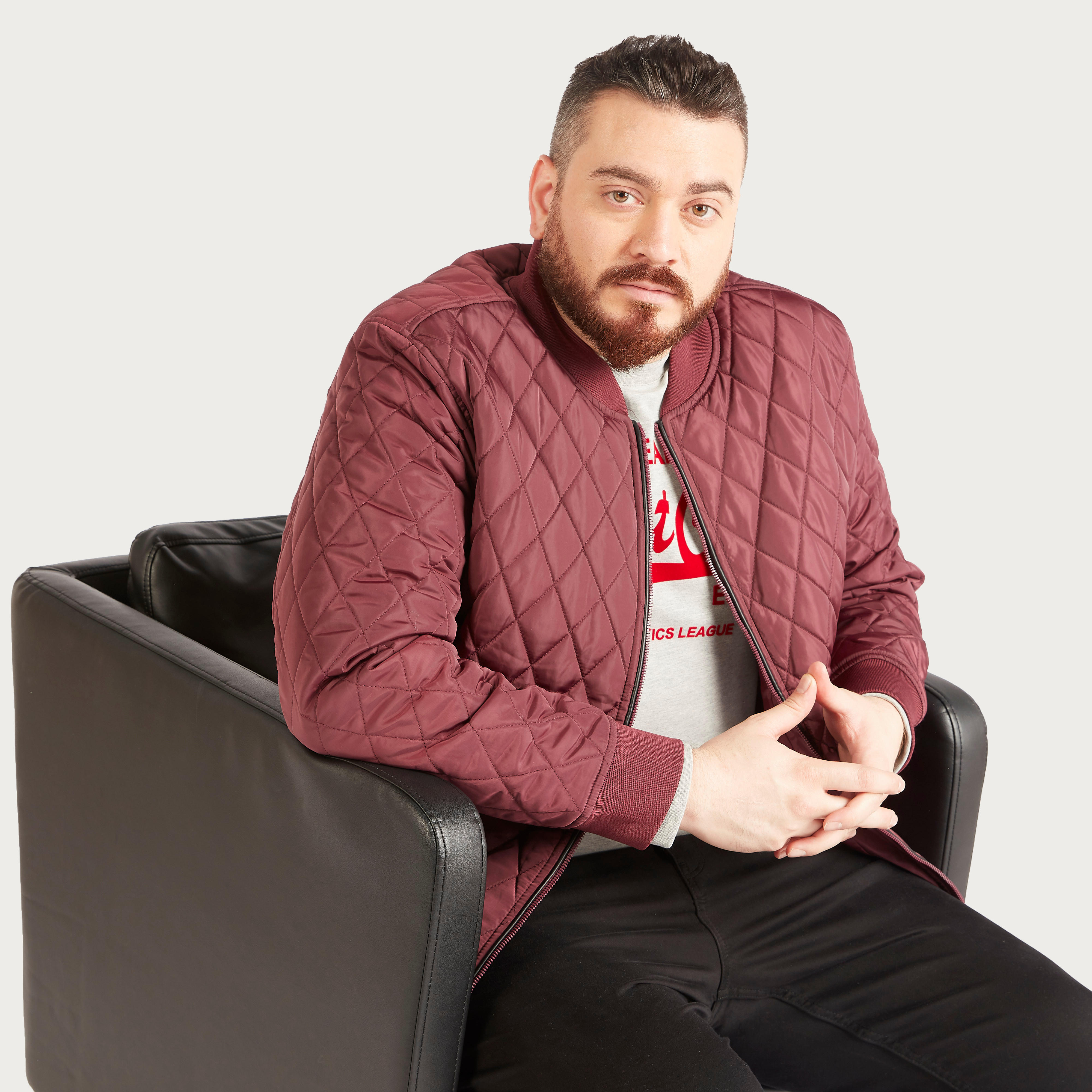 Quilted Zip Through Jacket with Long Sleeves and Pockets-men-clothing-jacketsandblazers-jackets-image-1