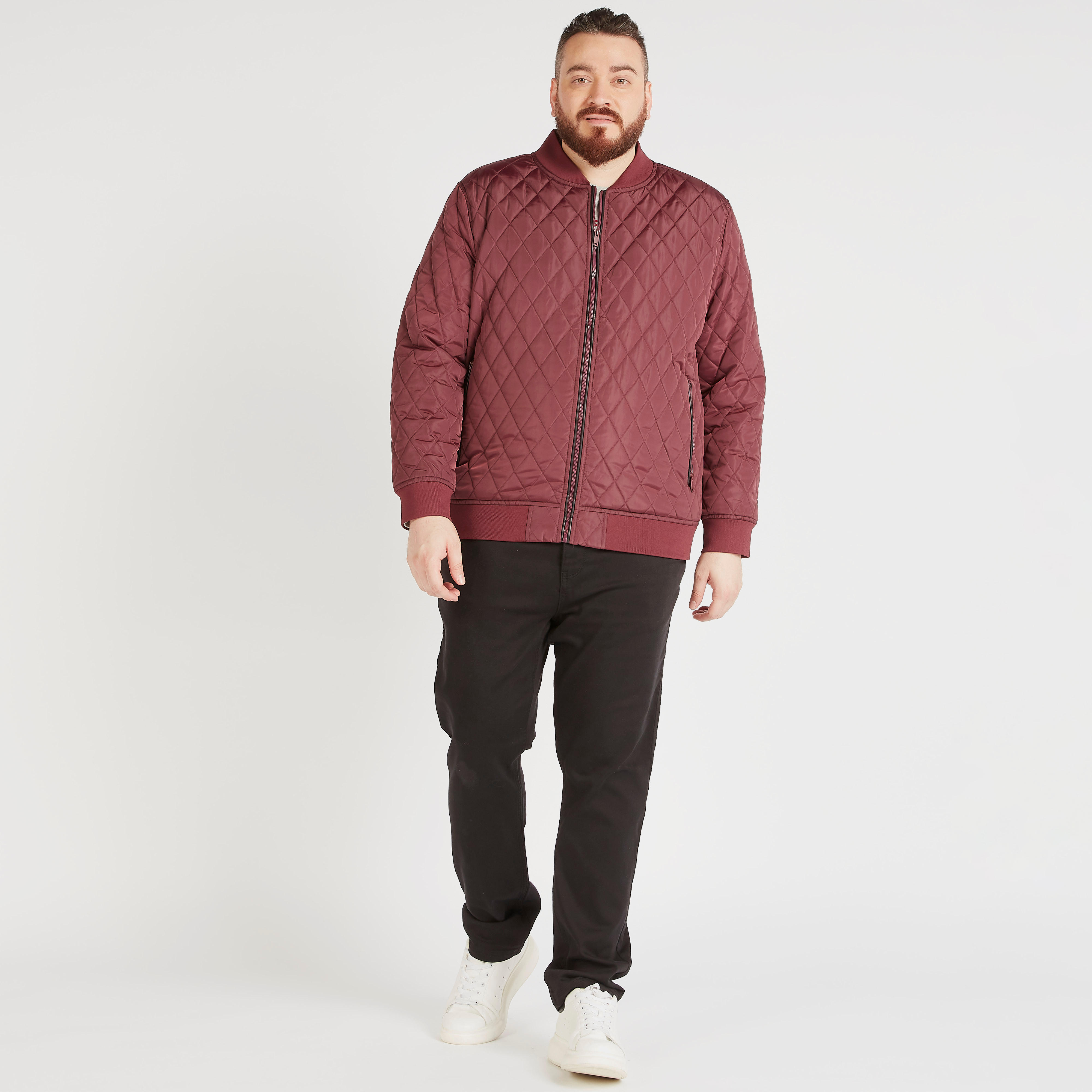 Quilted Zip Through Jacket with Long Sleeves and Pockets-men-clothing-jacketsandblazers-jackets-image-2