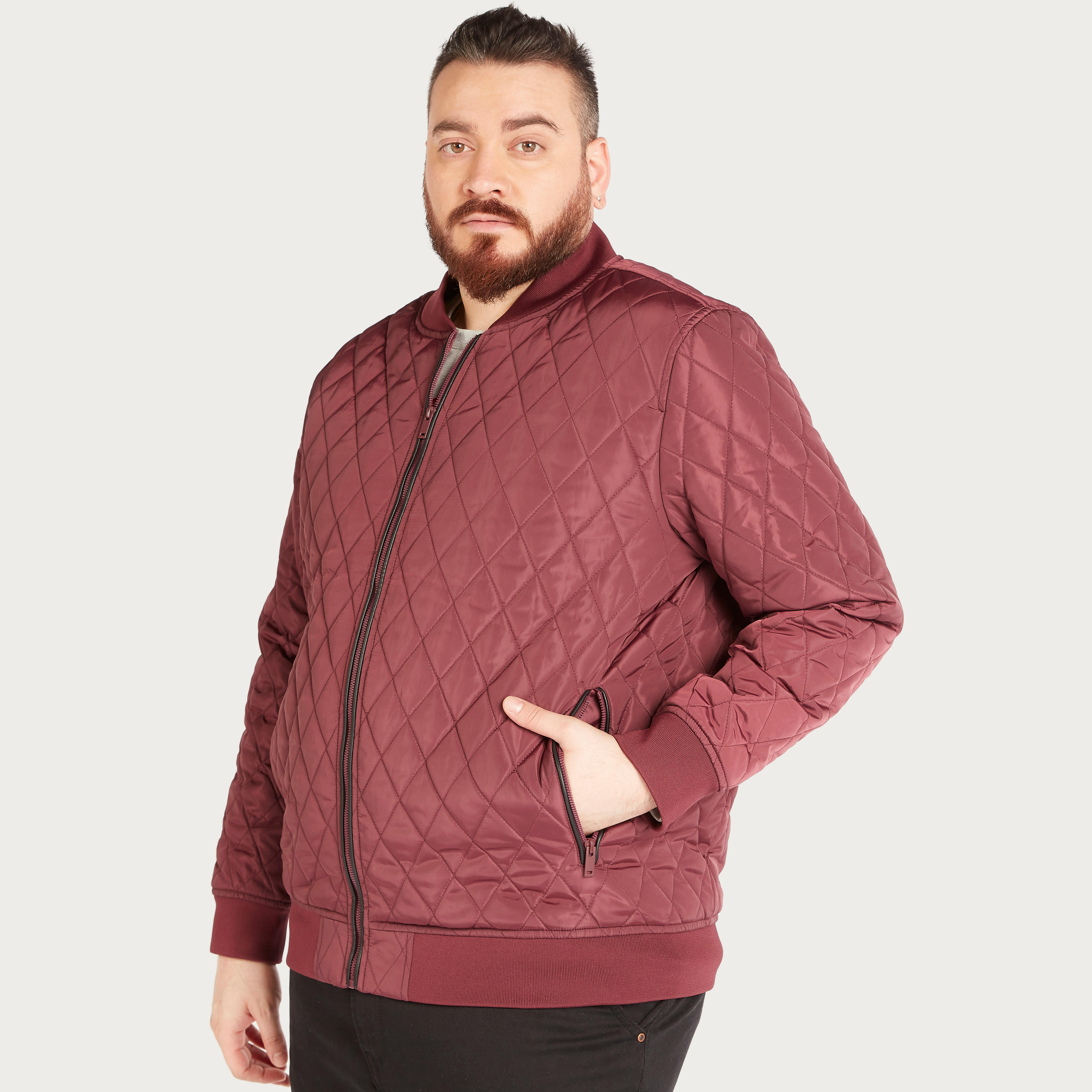 Quilted Zip Through Jacket with Long Sleeves and Pockets-men-clothing-jacketsandblazers-jackets-image-5