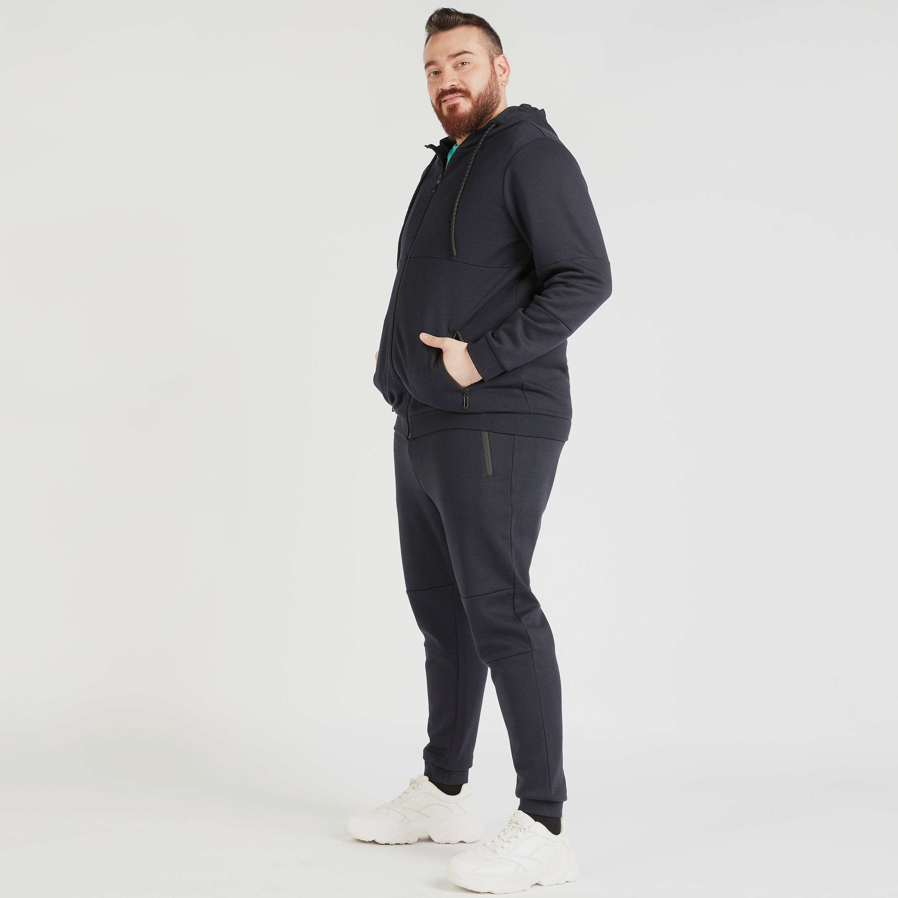 Solid Hooded Sweatshirt with Pockets and Zip Closure-men-winterwear-hoodiesandsweatshirts-image-2