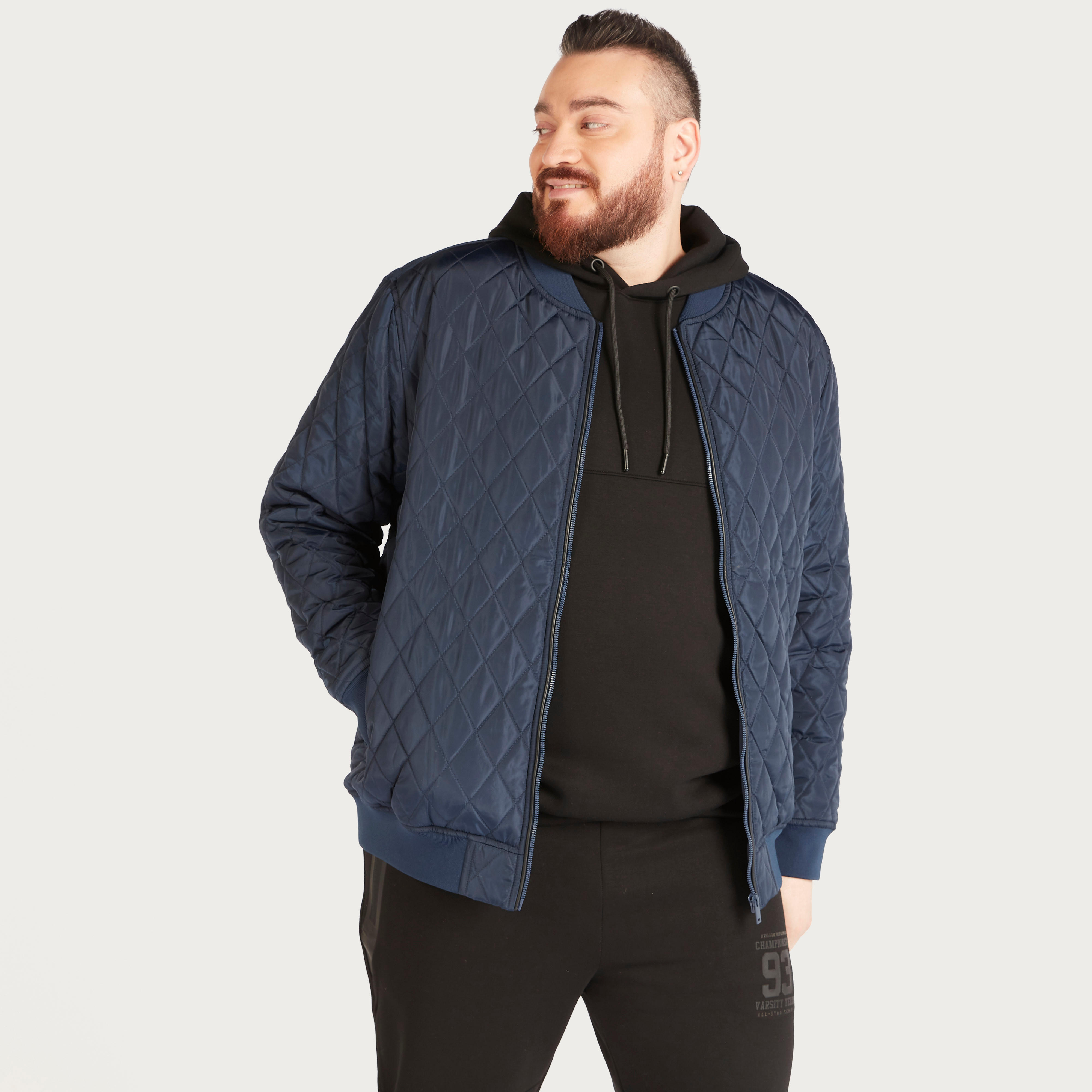 Quilted Zip Through Jacket with Long Sleeves and Pockets-men-clothing-jacketsandblazers-jackets-image-1