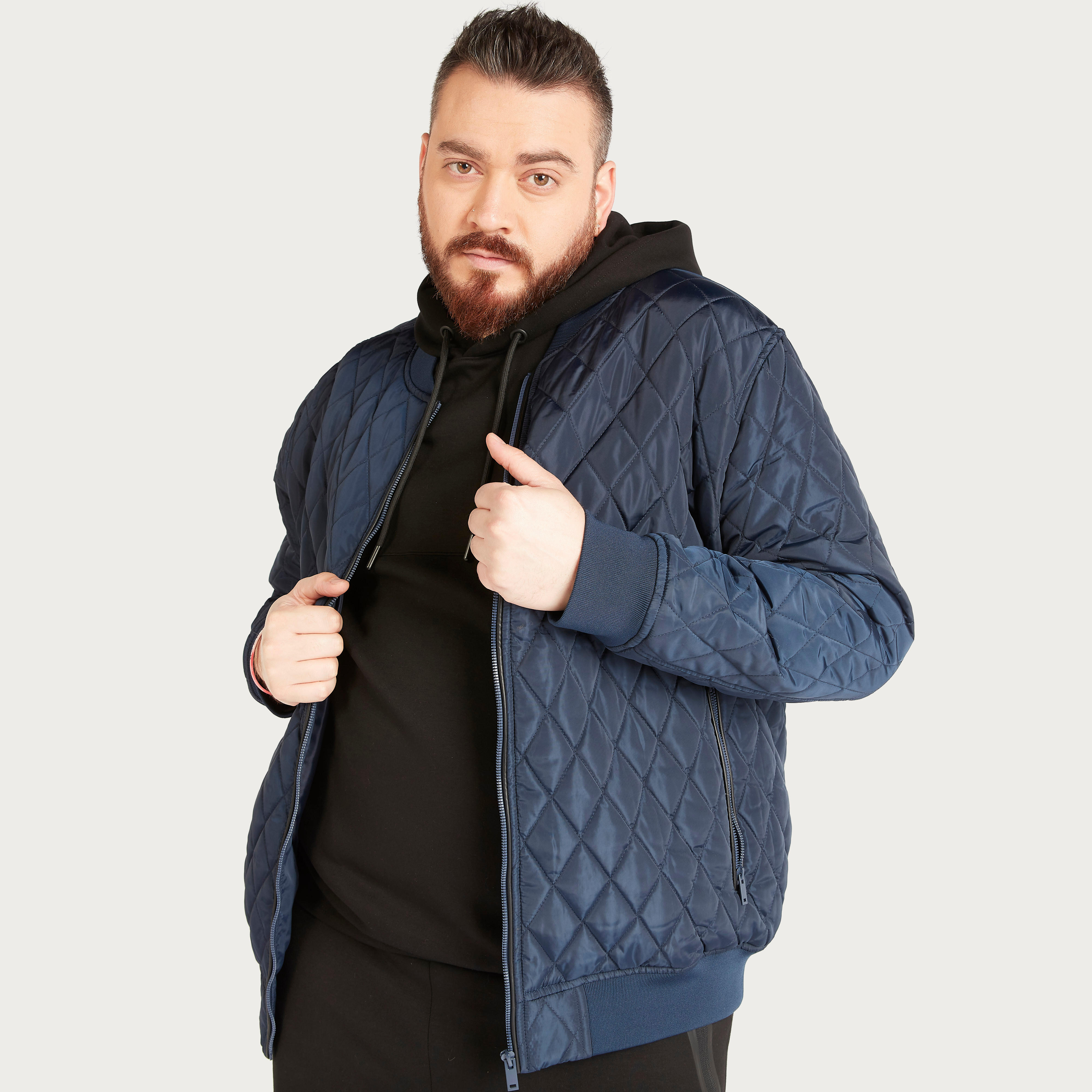 Quilted Zip Through Jacket with Long Sleeves and Pockets-men-clothing-jacketsandblazers-jackets-image-5