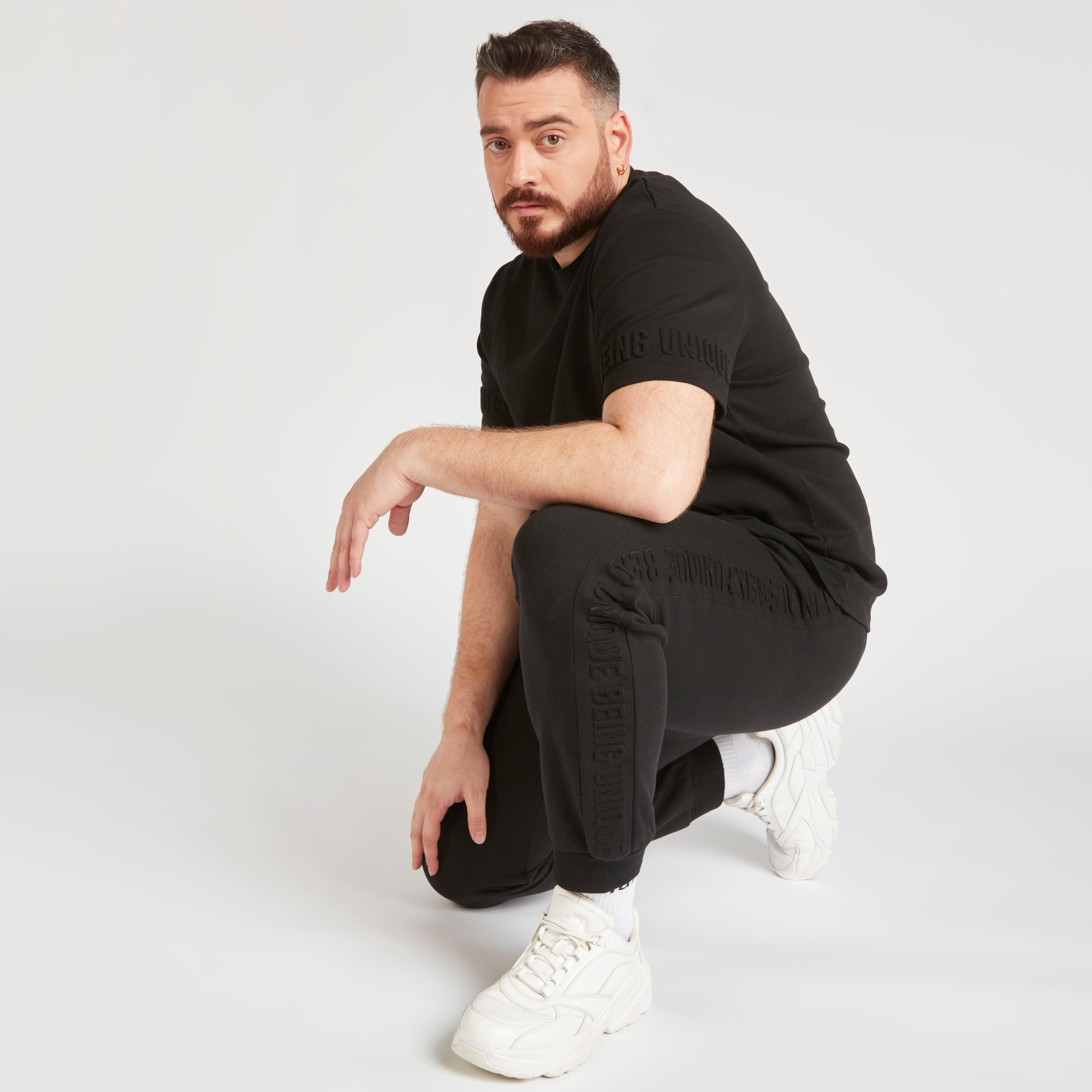 Text Embossed Mid-Rise Joggers with Drawstring Closure-men-clothing-bottoms-joggers-image-1