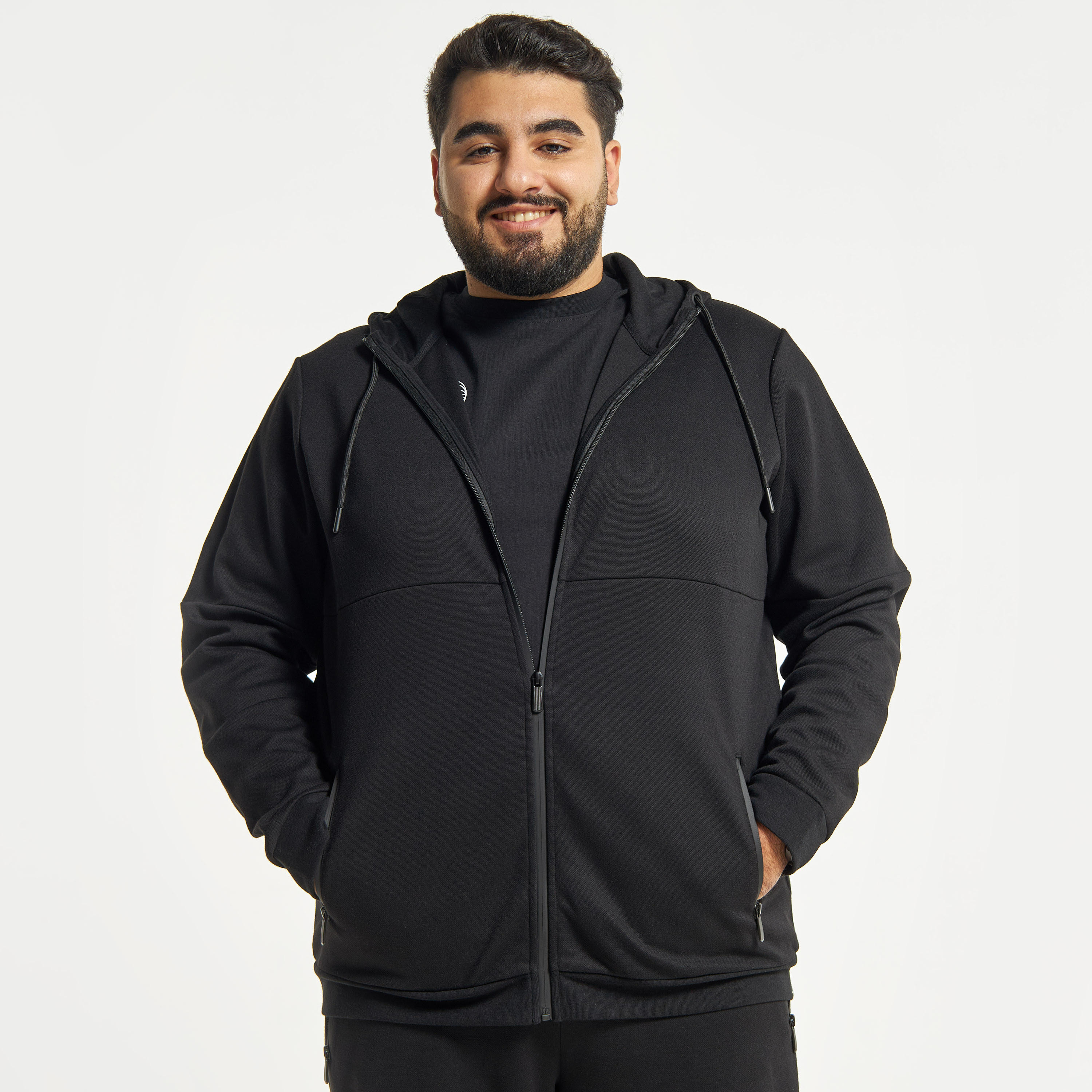 جاكيت بارز الملمس سادة مقاس كبير بقبعة وجيوب-men-clothing-jacketsandblazers-jackets-image-1