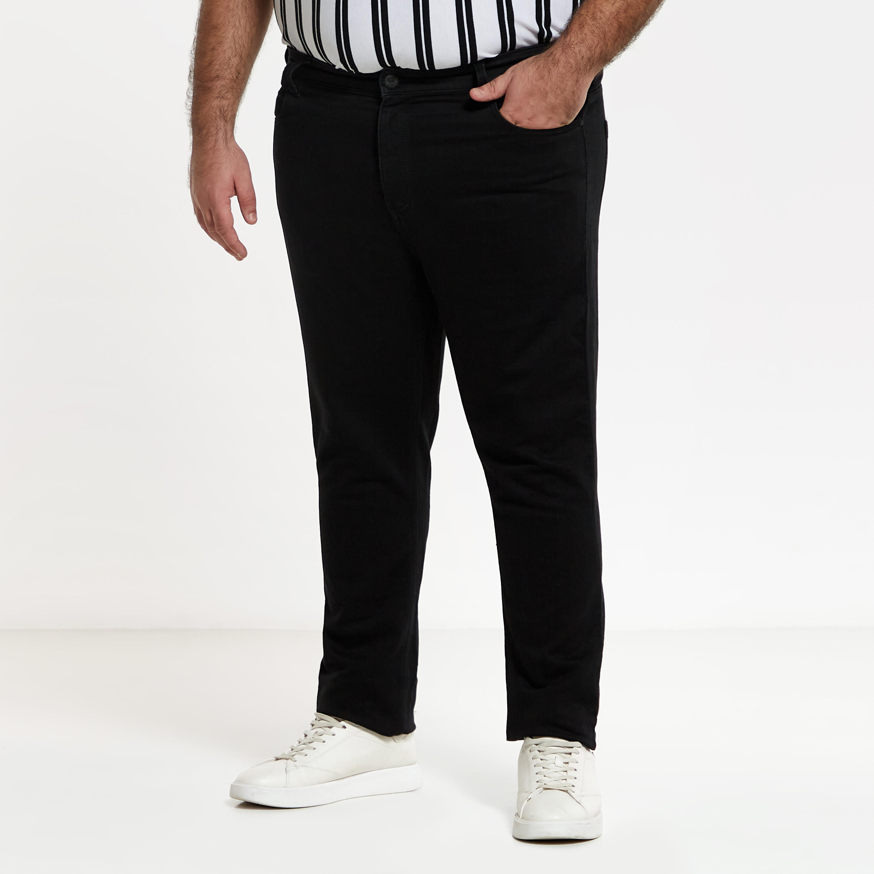 بنطلون جينز مقاس كبير سادة بقصّة مستقيمة وزر إغلاق وجيوب -men-clothing-bottoms-jeans-image-9