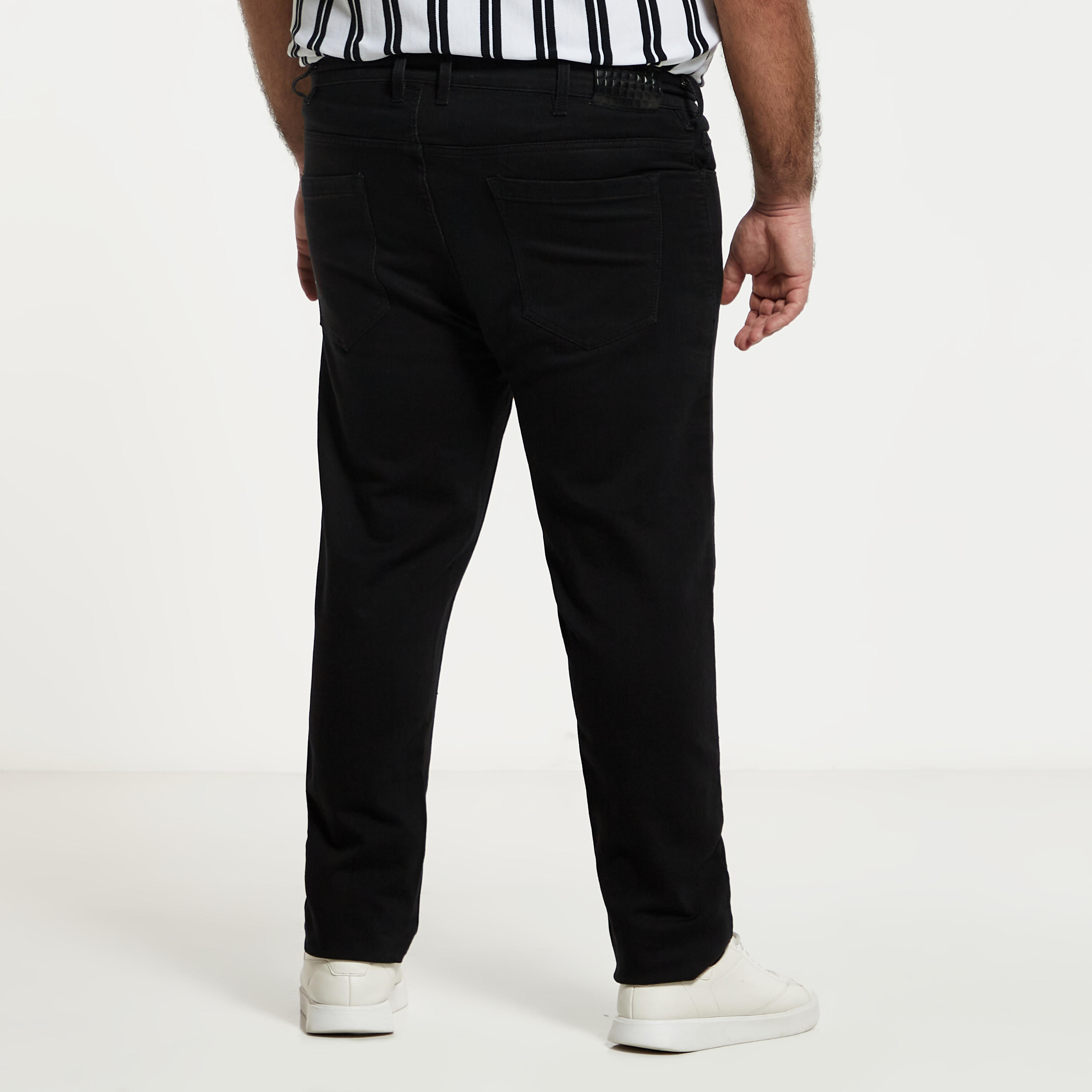 بنطلون جينز مقاس كبير سادة بقصّة مستقيمة وزر إغلاق وجيوب -men-clothing-bottoms-jeans-image-11