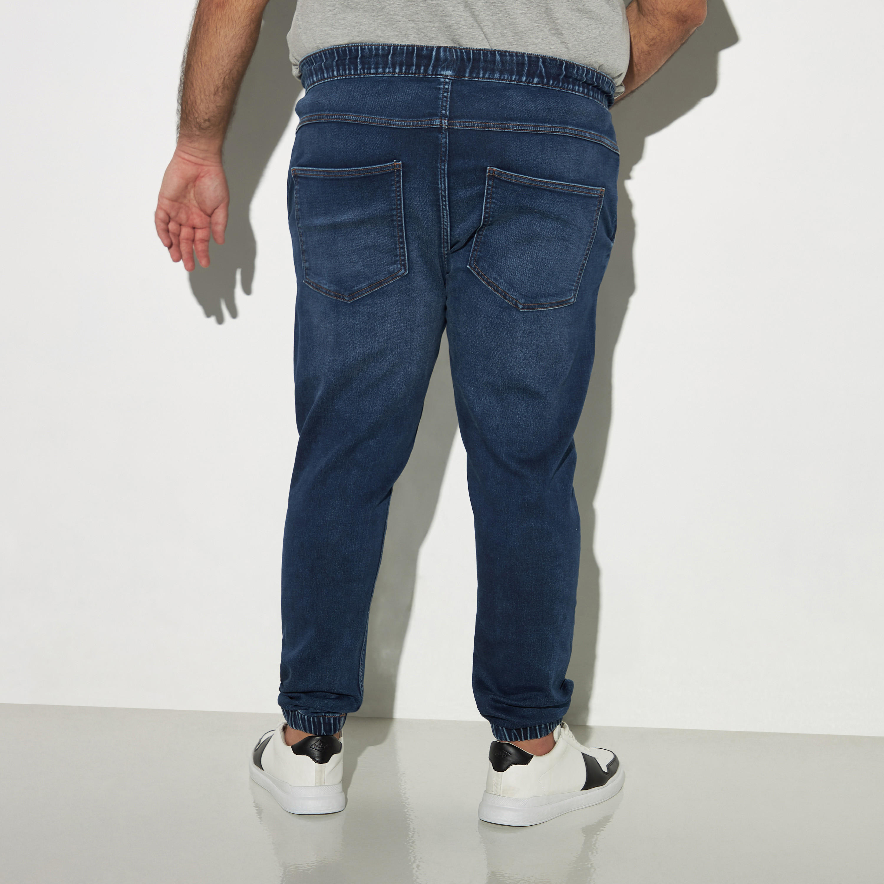 Plus Size Solid Denim Joggers with Drawstring Closure and Pockets-men-clothing-bottoms-jeans-image-2