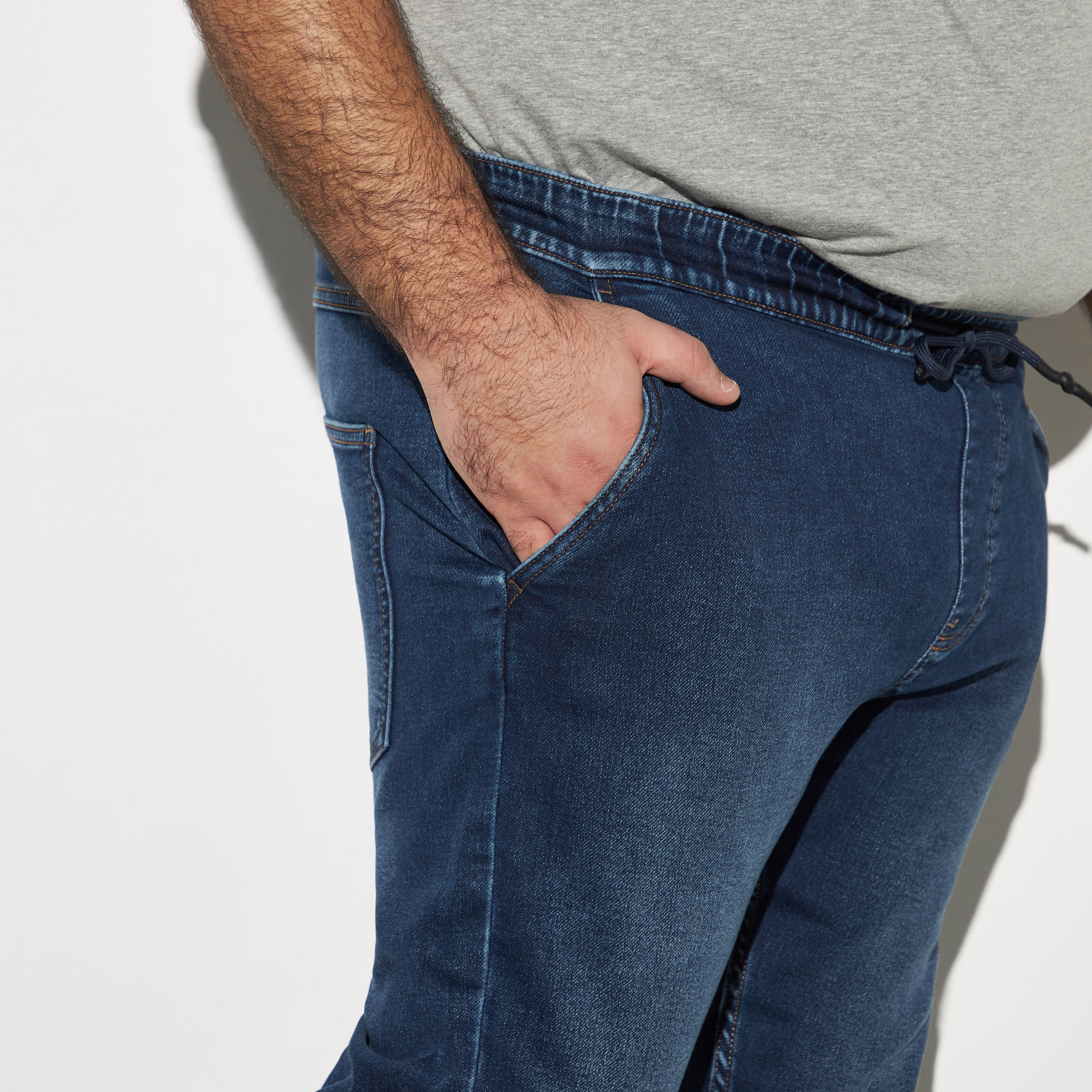 Plus Size Solid Denim Joggers with Drawstring Closure and Pockets-men-clothing-bottoms-jeans-image-3