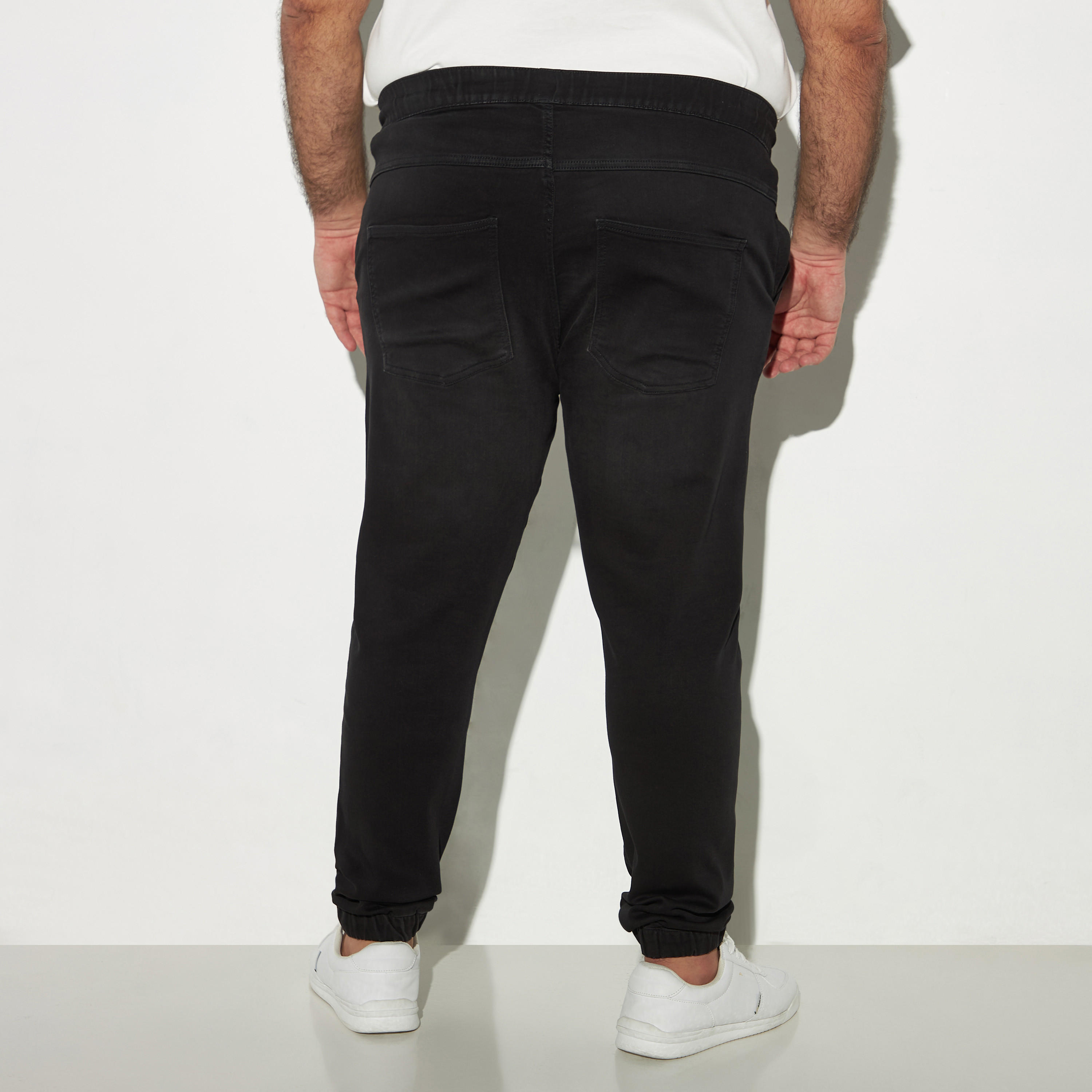 Plus Size Solid Denim Joggers with Drawstring Closure and Pockets-men-clothing-bottoms-jeans-image-3