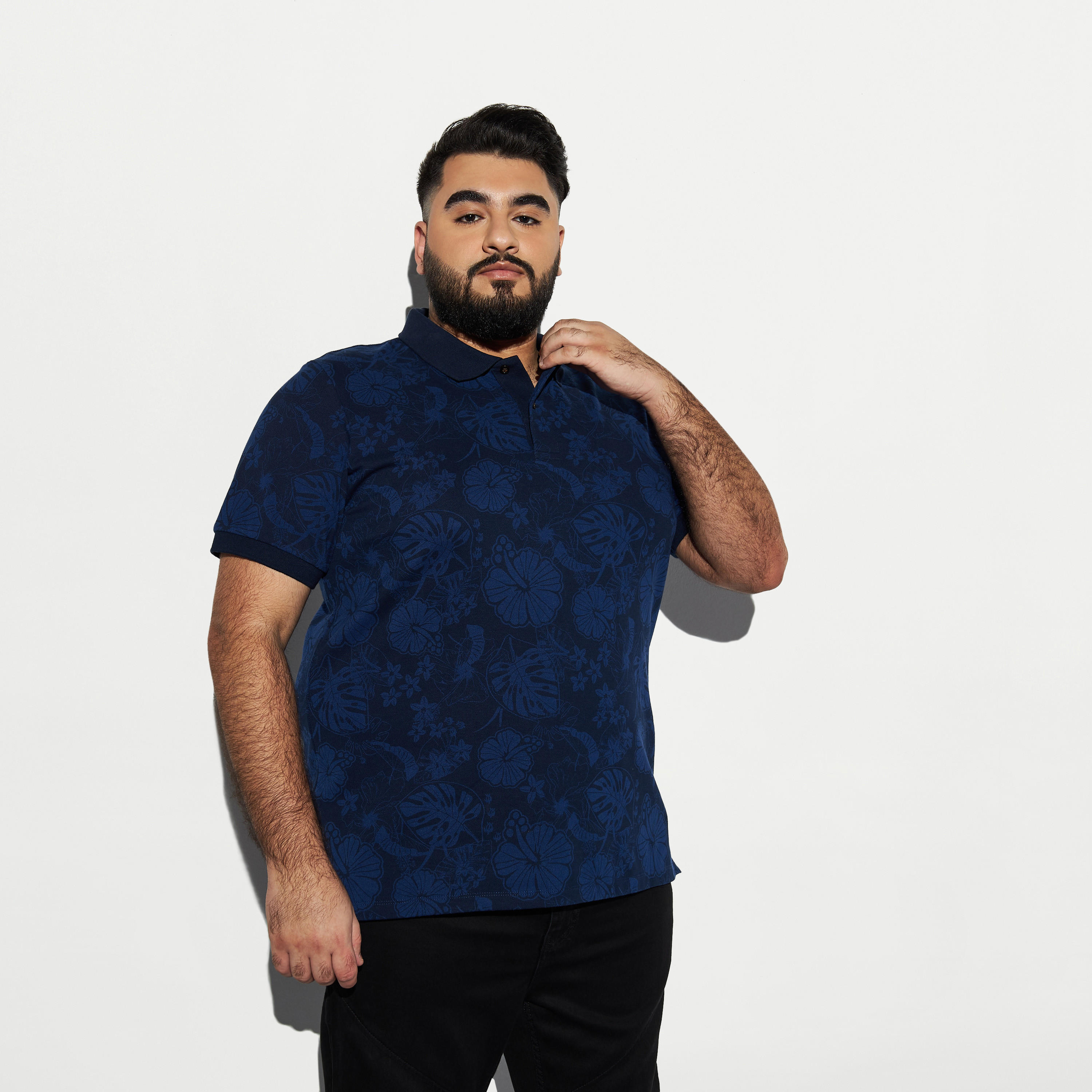 تيشيرت بولو بطبعات استوائية ومقاس كبير-men-clothing-tshirtsandpolos-polos-image-1
