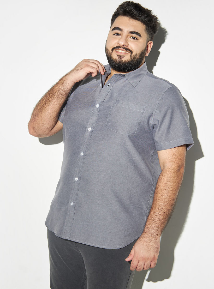 Plus Size Oxford Shirt with Short Sleeves and Pocket-men-clothing-shirts-image-1