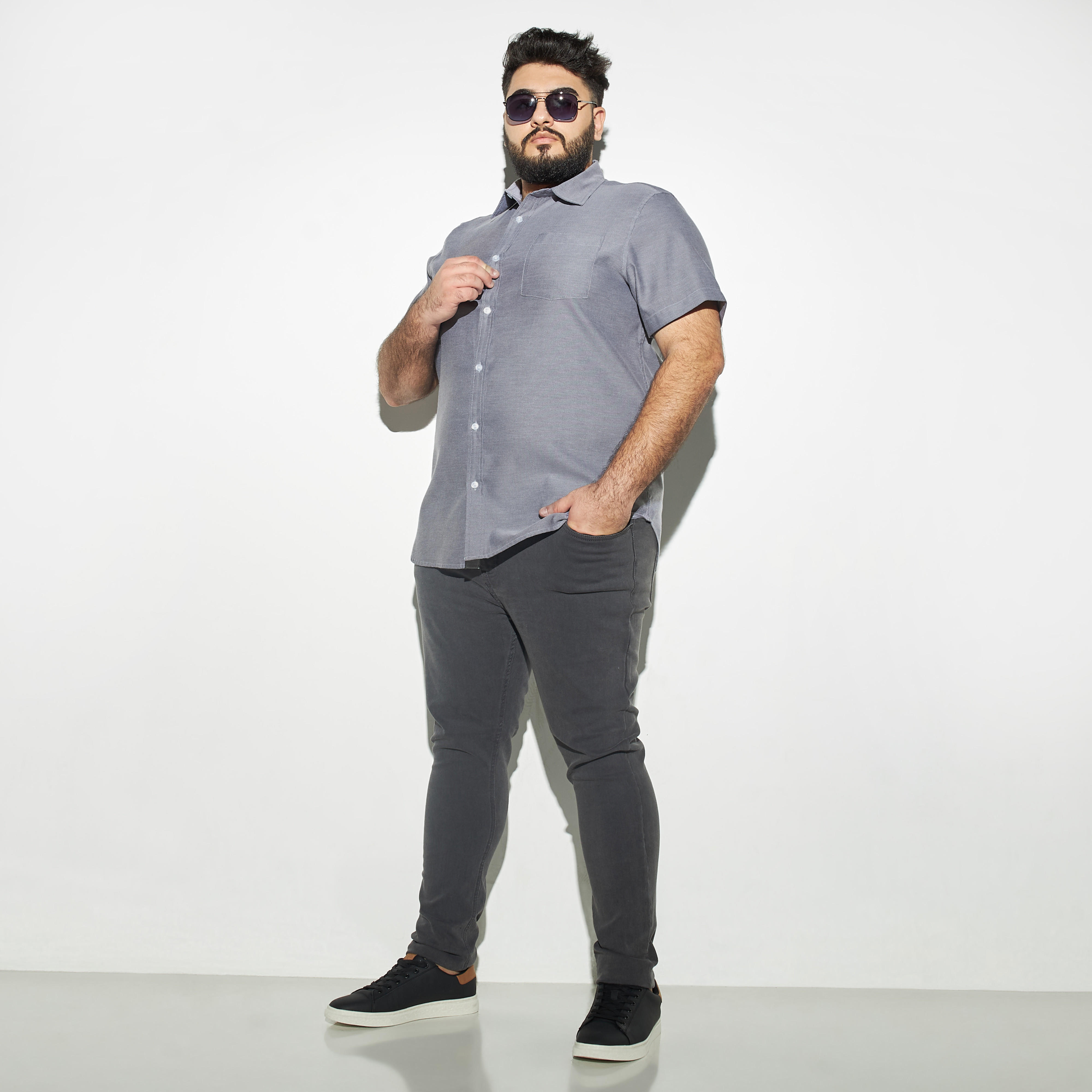 Plus Size Oxford Shirt with Short Sleeves and Pocket-men-clothing-shirts-image-2