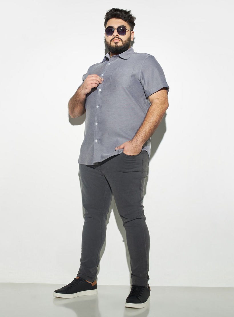 Plus Size Oxford Shirt with Short Sleeves and Pocket-men-clothing-shirts-image-2