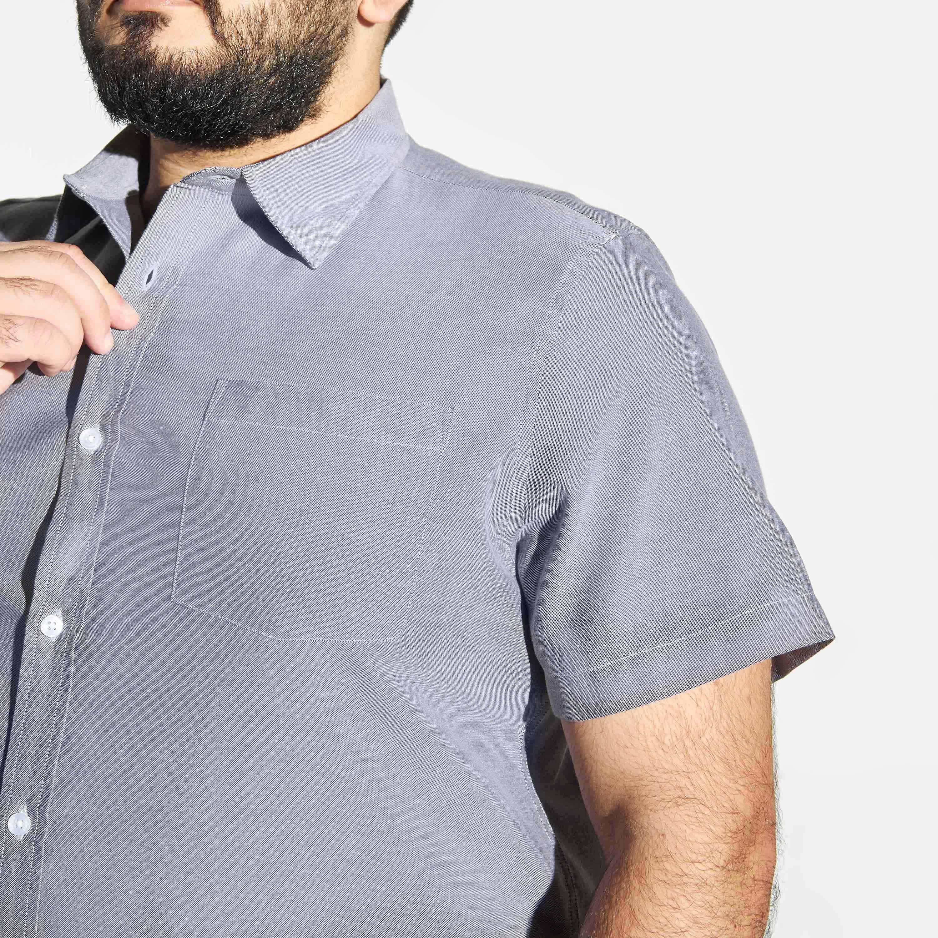 Plus Size Oxford Shirt with Short Sleeves and Pocket-men-clothing-shirts-image-4