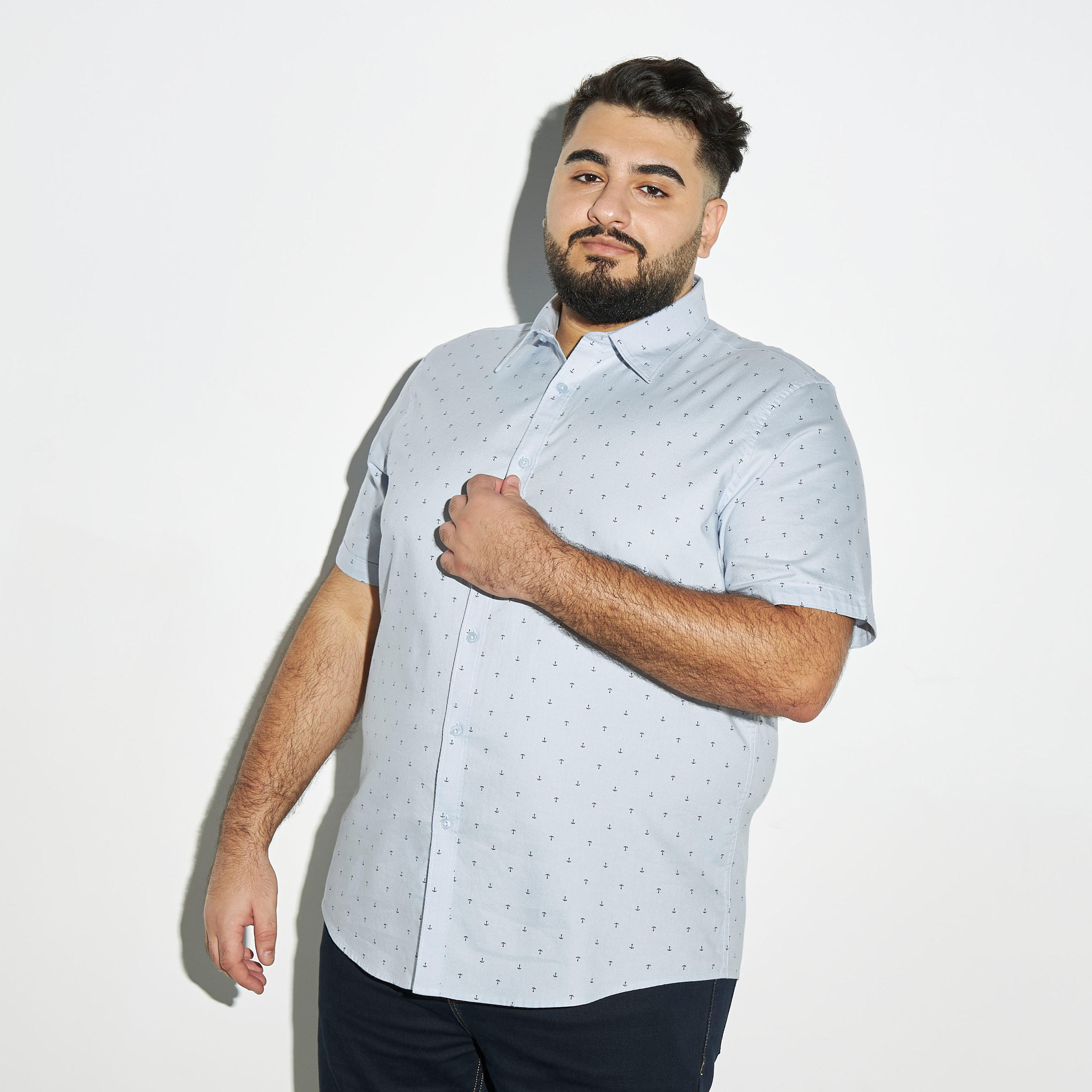 Plus Size All-Over Print Shirt with Short Sleeves-men-clothing-shirts-image-1