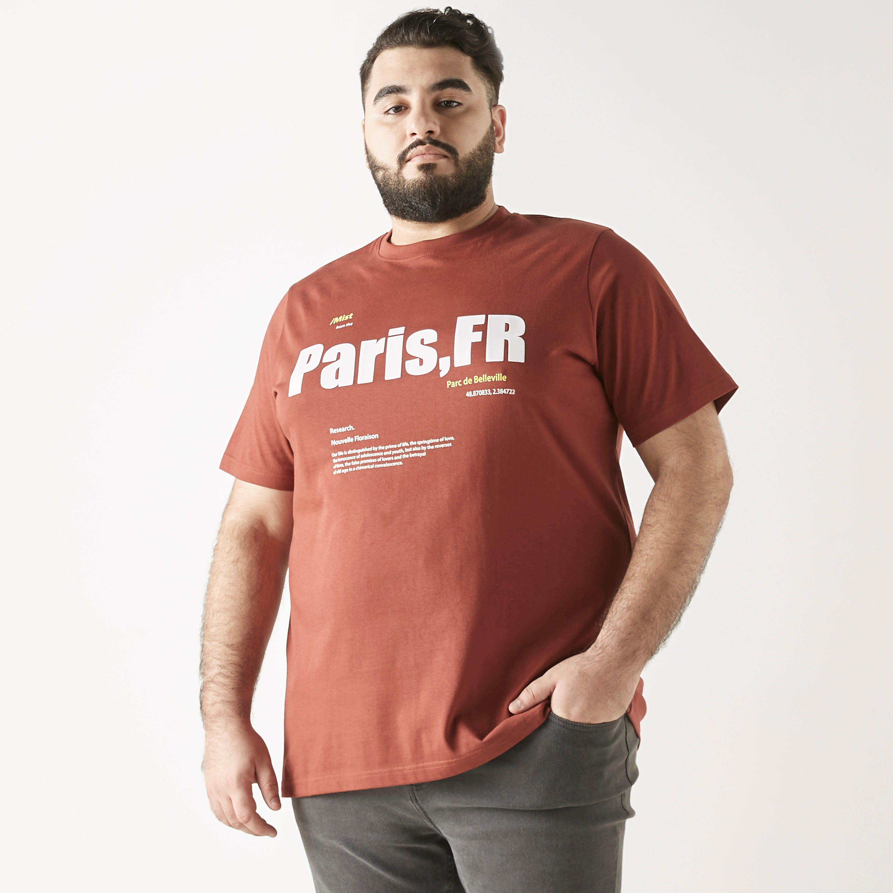 Plus Size Typography Print T-shirt with Crew Neck and Short Sleeves-men-clothing-tshirtsandpolos-tshirts-image-1