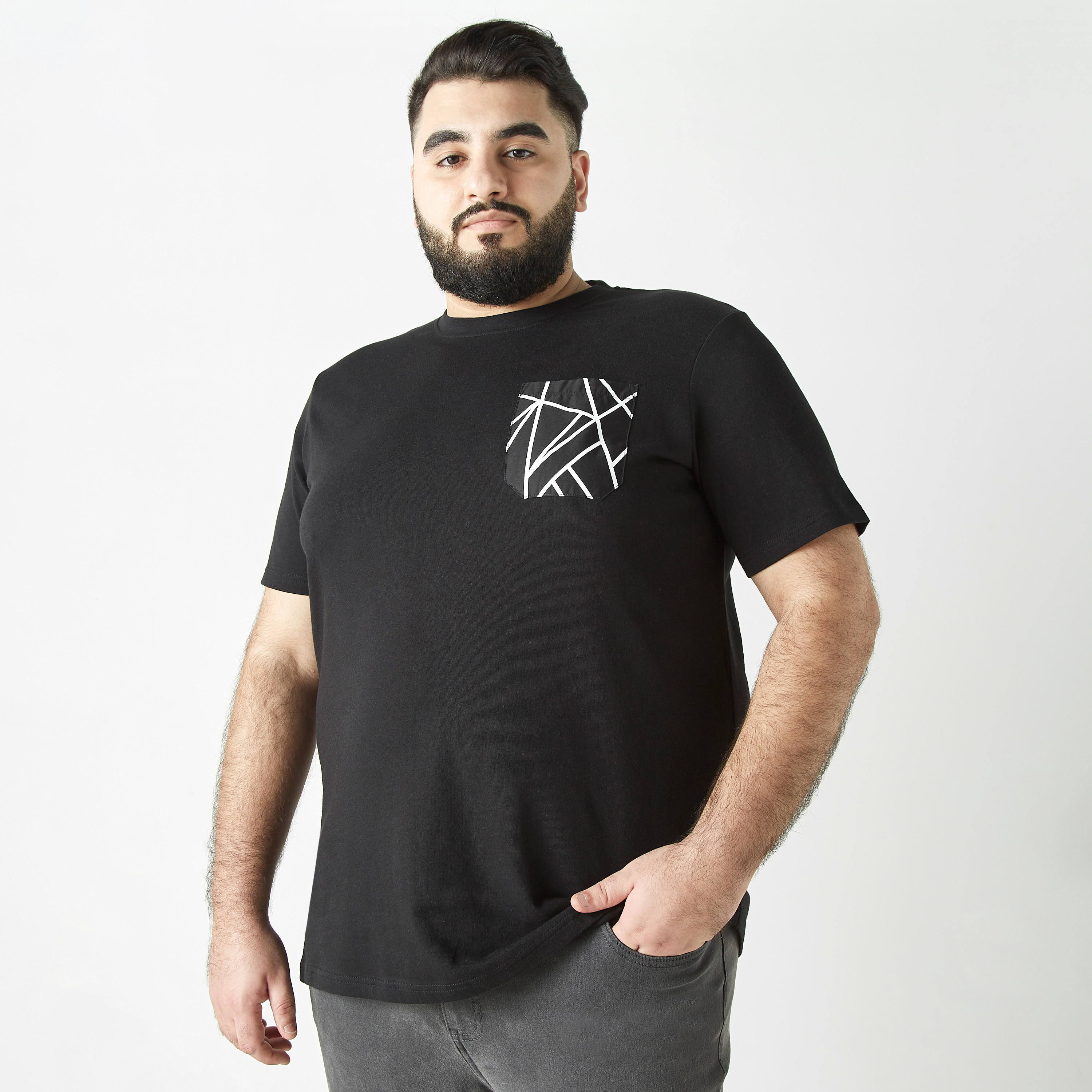 Plus Size Printed Crew Neck T-shirt with Pocket-men-clothing-tshirtsandpolos-tshirts-image-1