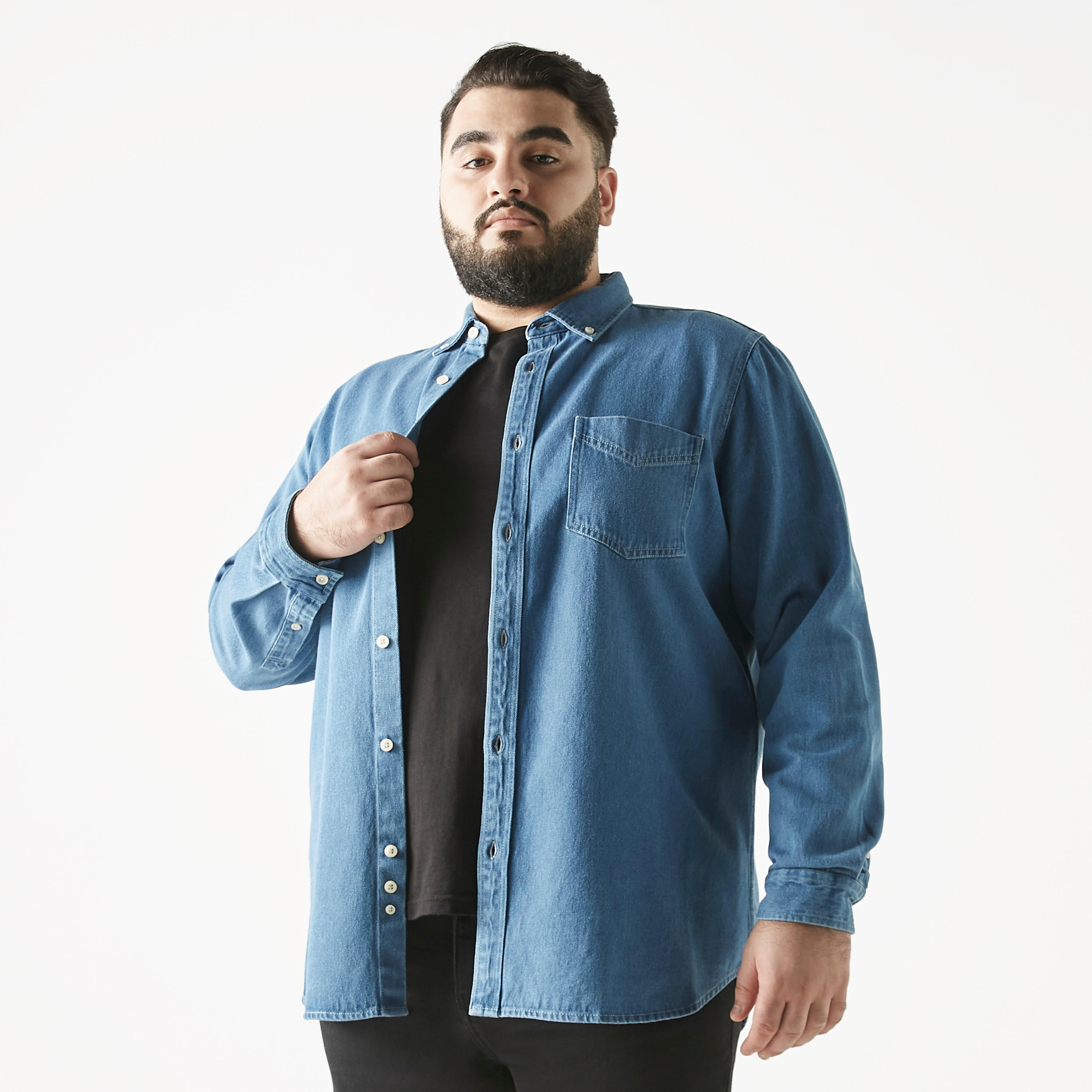 Plus Size Shirt with Pocket and Long Sleeves-men-clothing-shirts-image-1