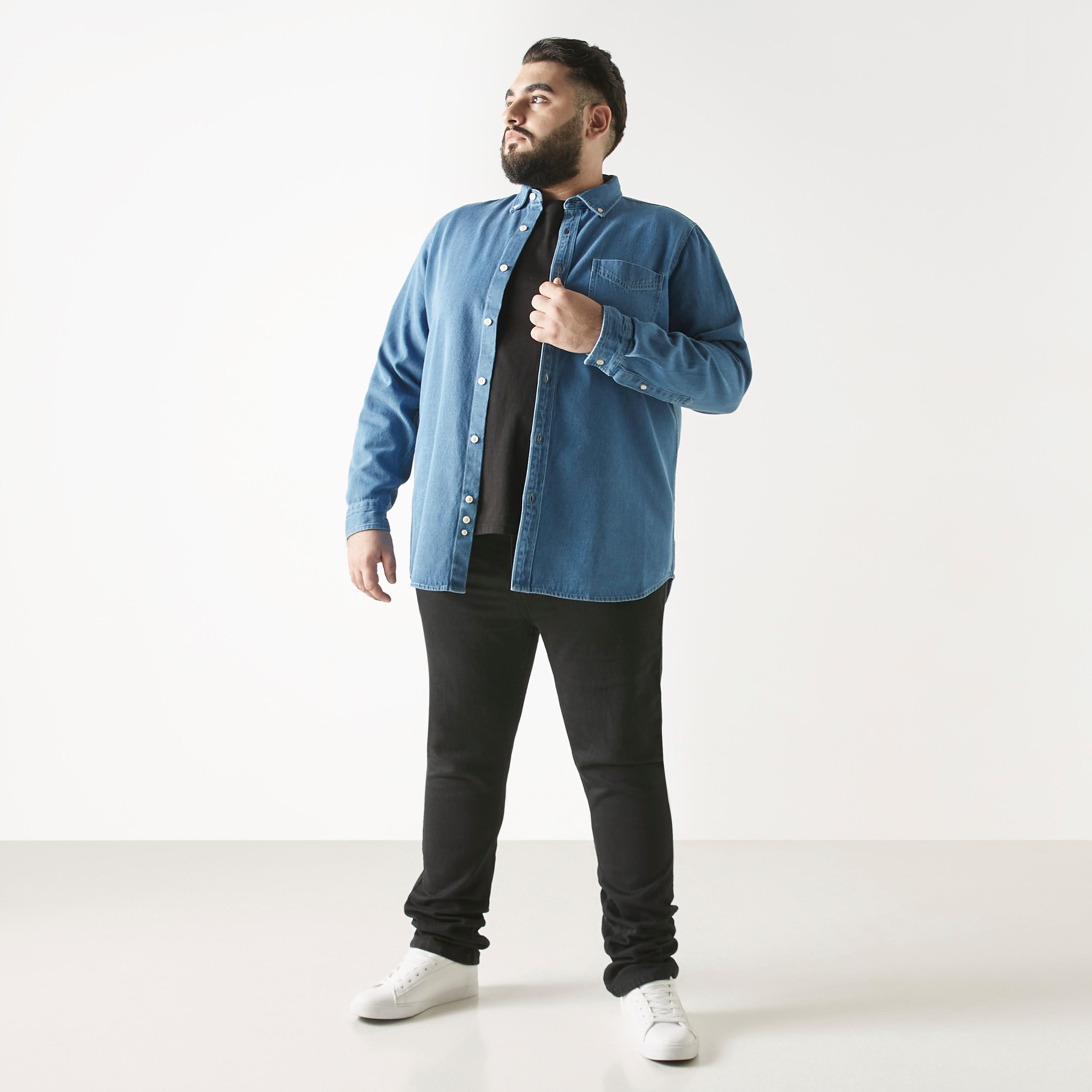 Plus Size Shirt with Pocket and Long Sleeves-men-clothing-shirts-image-2