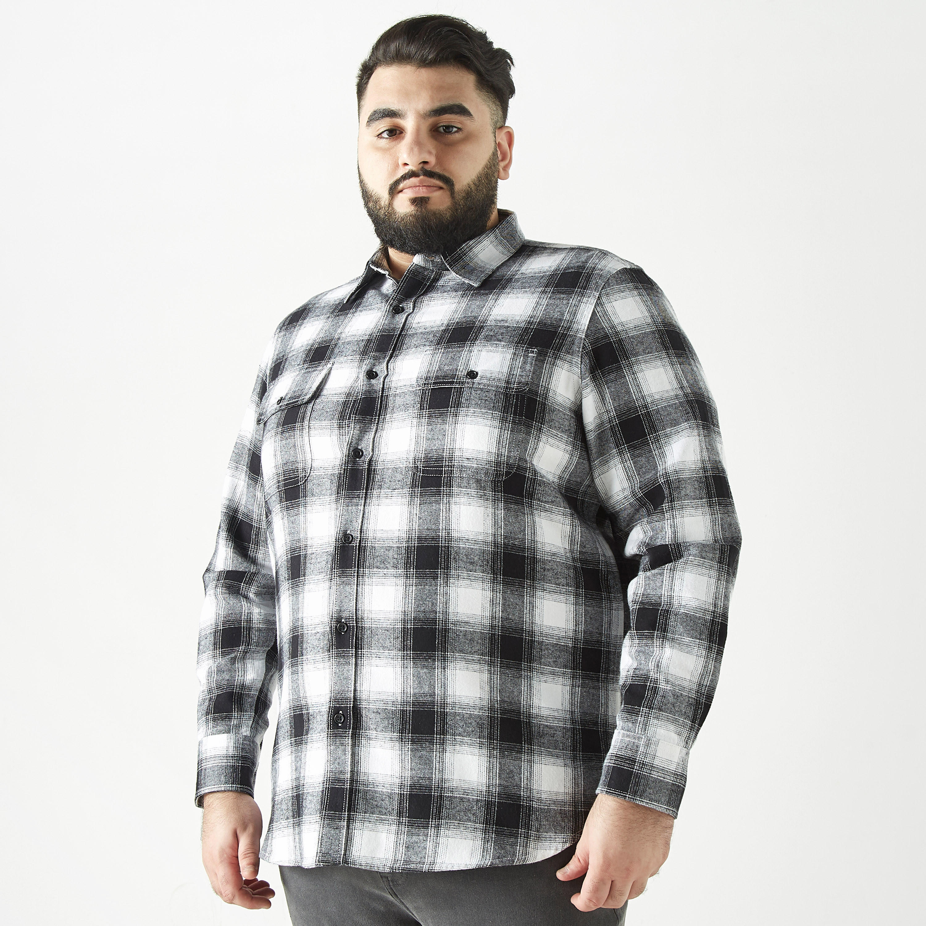 قميص كاجوال قطن كاروهات بمقاس كبير بأكمام طويلة-men-clothing-shirts-image-5