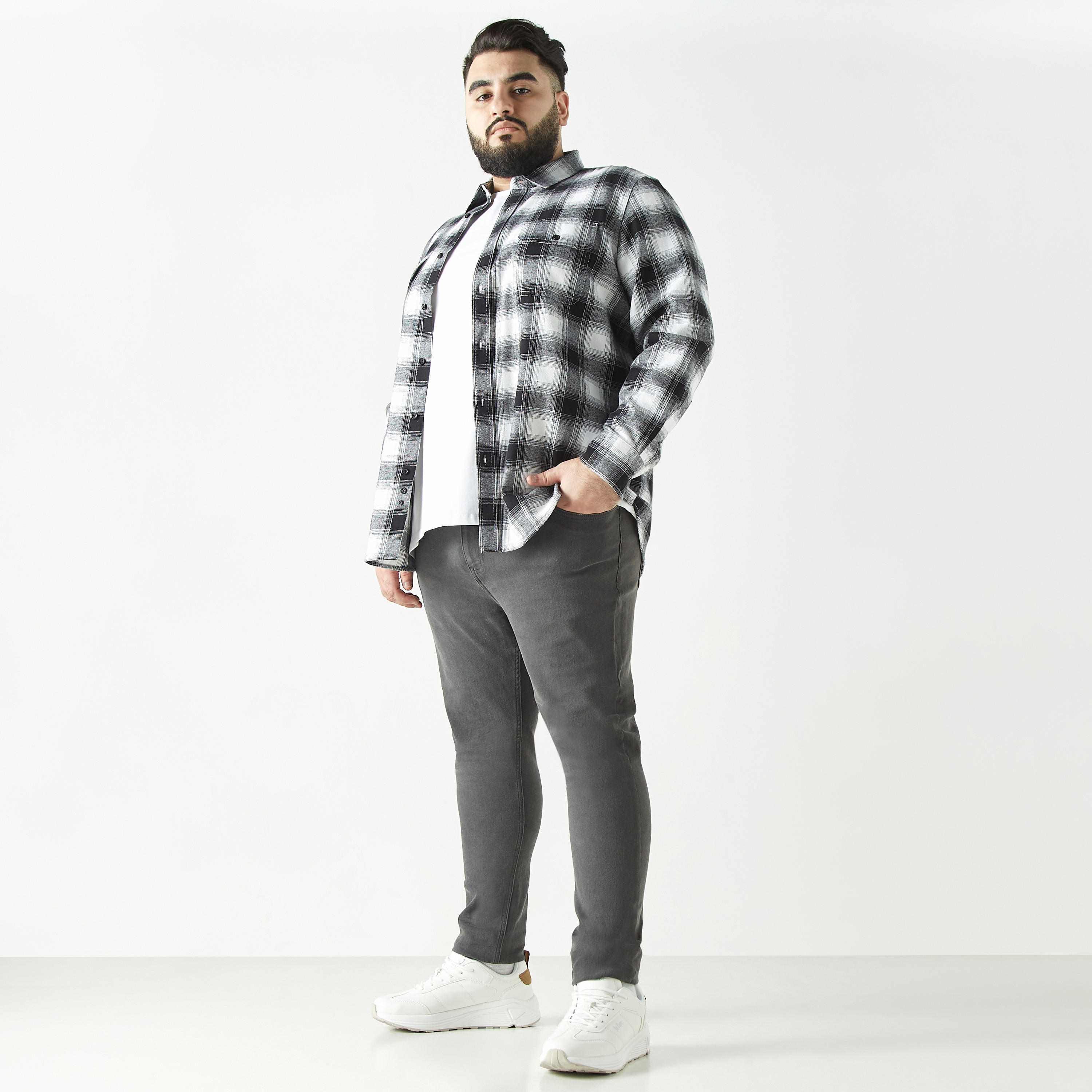 قميص كاجوال قطن كاروهات بمقاس كبير بأكمام طويلة-men-clothing-shirts-image-4