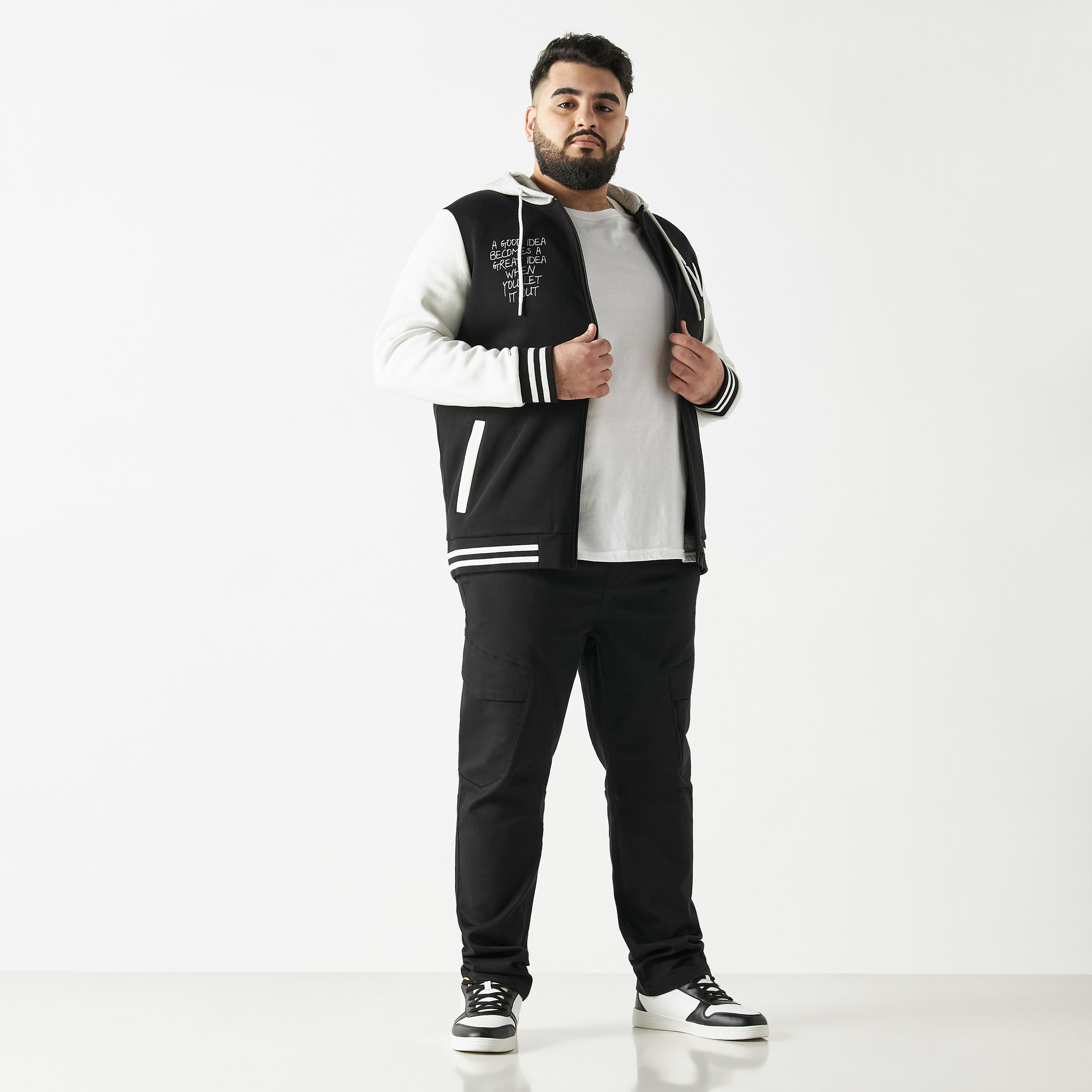 Plus Size Michigan Slogan Print Zip Through Jacket with Hood and Long Sleeves-men-clothing-jacketsandblazers-jackets-image-2