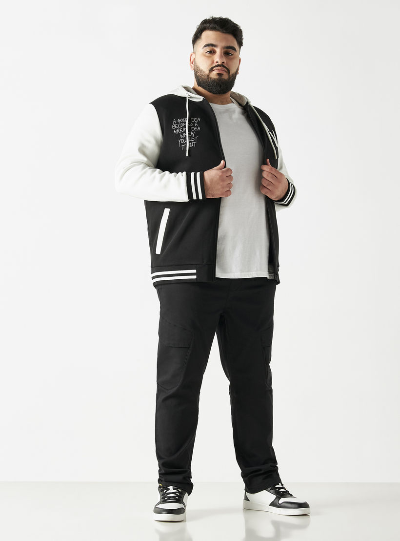 Plus Size Michigan Slogan Print Zip Through Jacket with Hood and Long Sleeves-men-clothing-jacketsandblazers-jackets-image-2