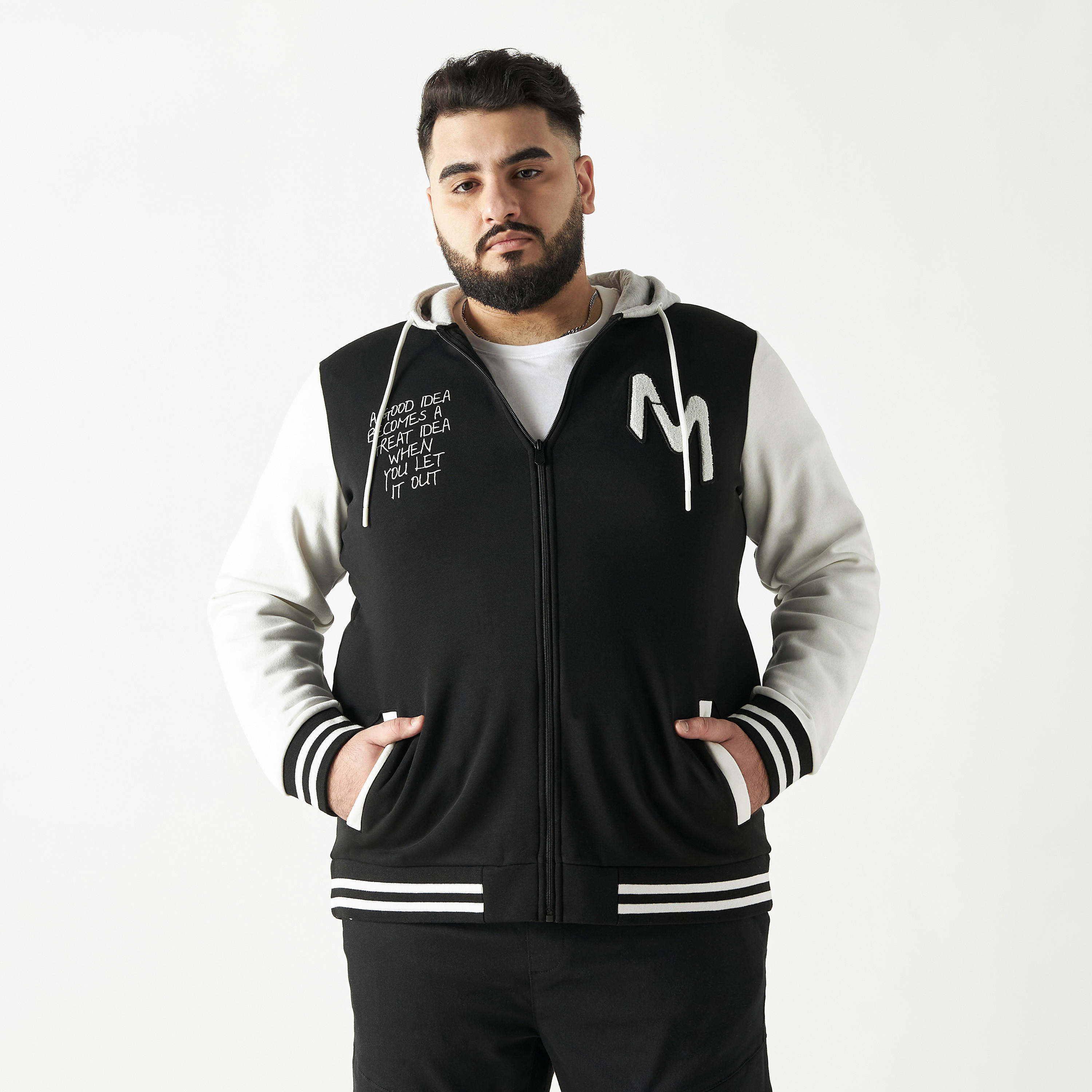 Plus Size Michigan Slogan Print Zip Through Jacket with Hood and Long Sleeves-men-clothing-jacketsandblazers-jackets-image-3