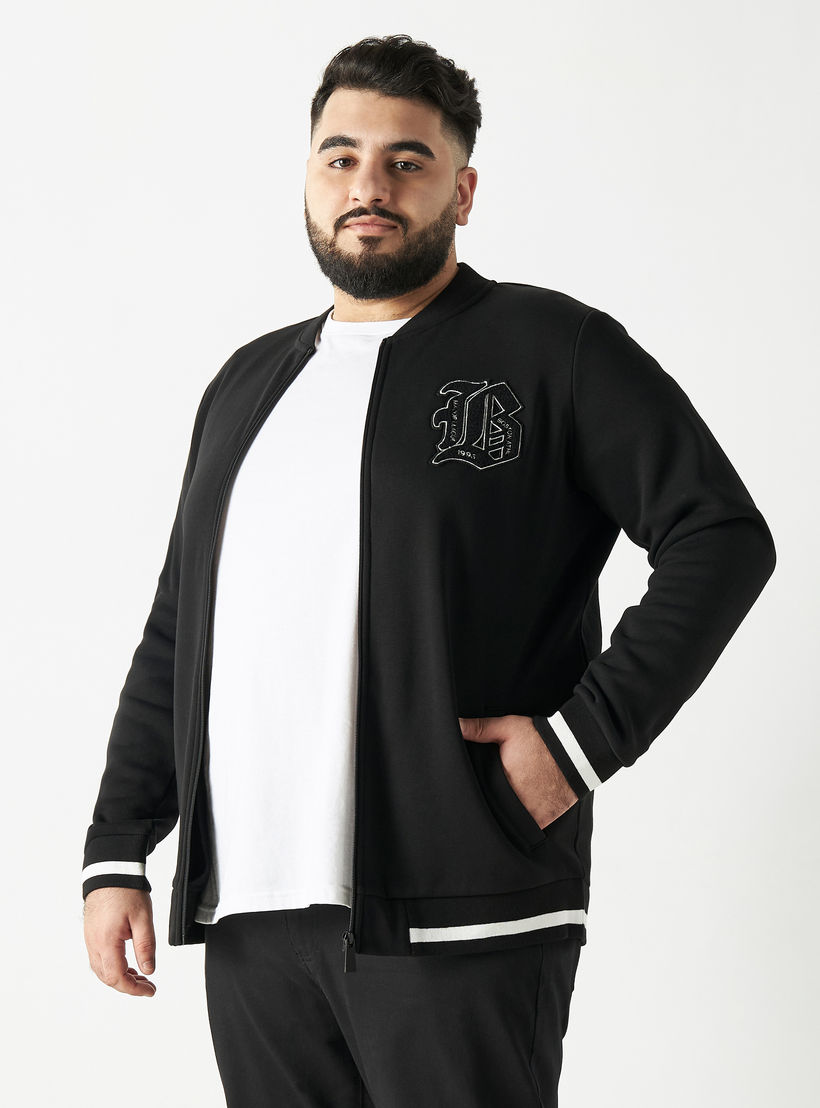 جاكيت مقاس كبير مزين بشعار بوسطن بجيوب وأكمام طويلة-men-clothing-jacketsandblazers-jackets-image-1