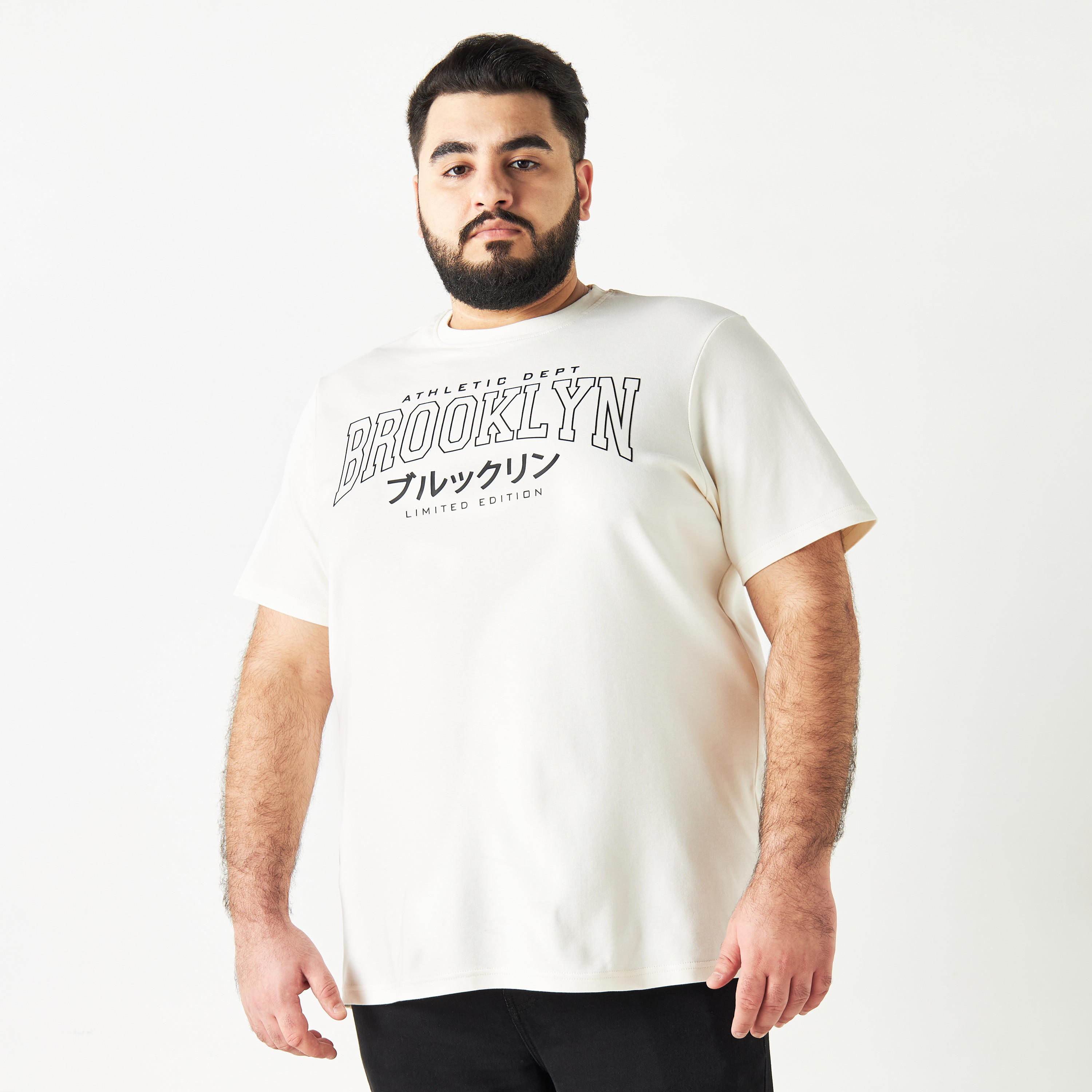 Plus Size Brooklyn Text Print T-shirt with Crew Neck and Short Sleeves-men-clothing-tshirtsandpolos-tshirts-image-1