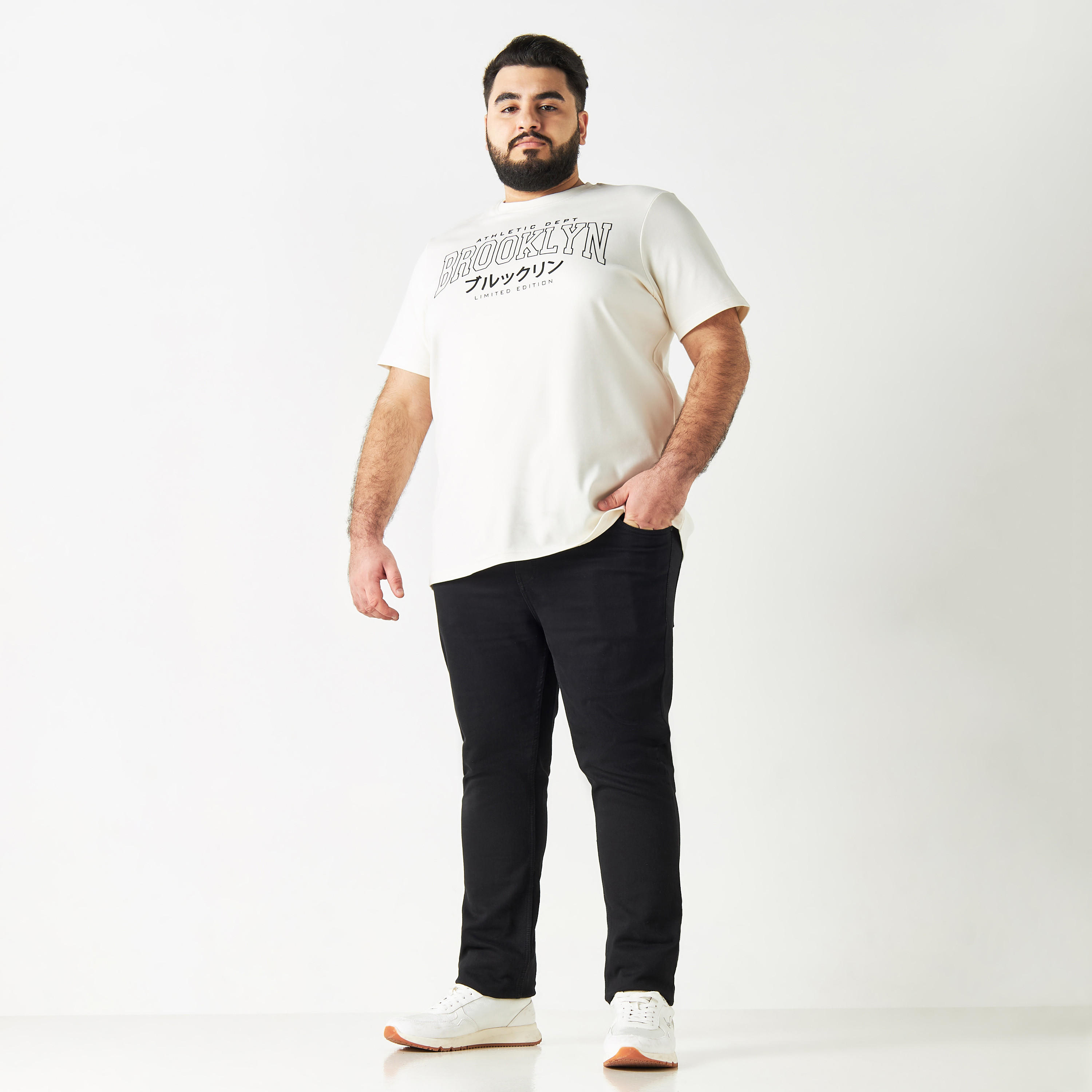 Plus Size Brooklyn Text Print T-shirt with Crew Neck and Short Sleeves-men-clothing-tshirtsandpolos-tshirts-image-2