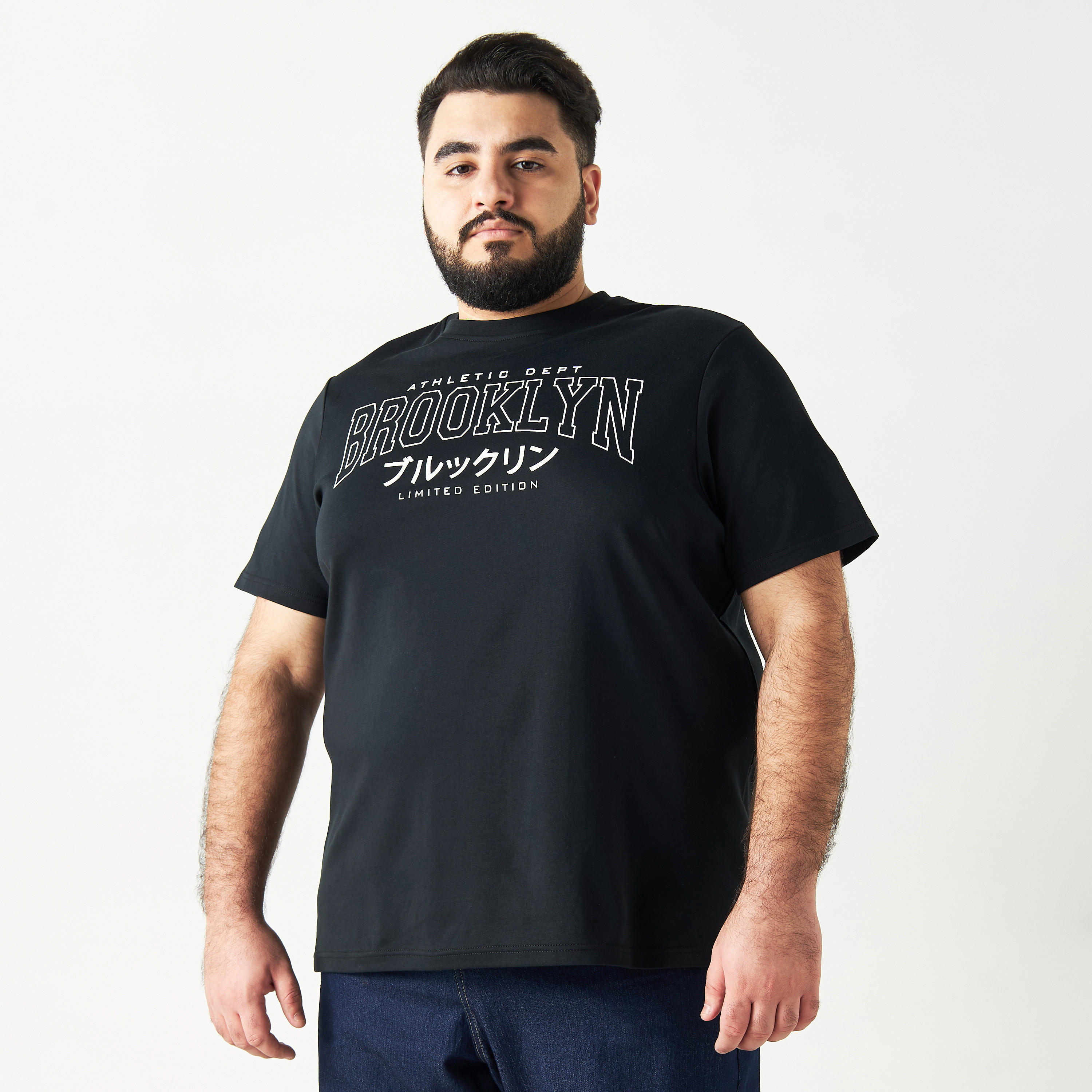 Plus Size Brooklyn Text Print T-shirt with Crew Neck and Short Sleeves-men-clothing-tshirtsandpolos-tshirts-image-5