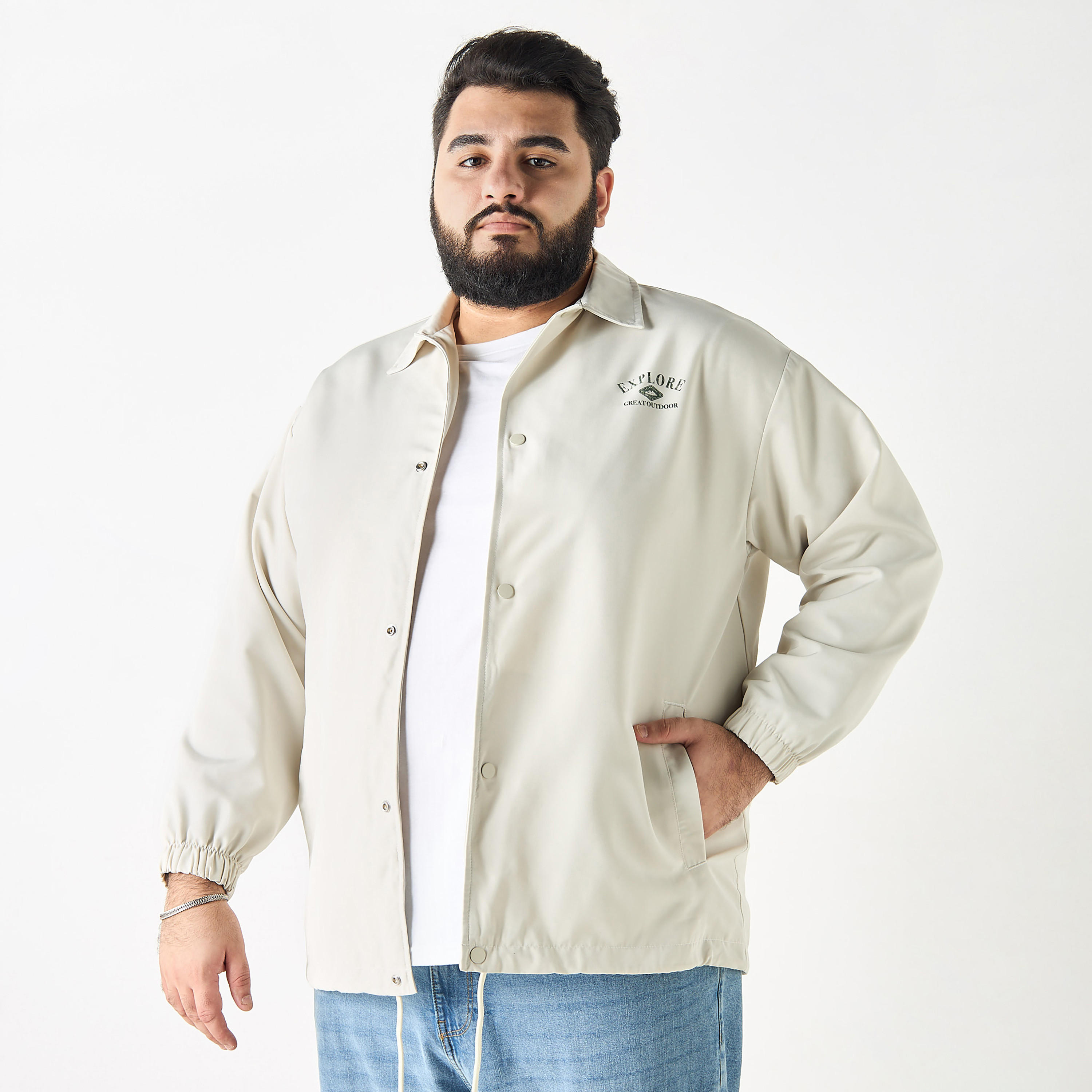 Plus Size Printed Shacket with Collar and Long Sleeves-men-clothing-jacketsandblazers-jackets-image-1