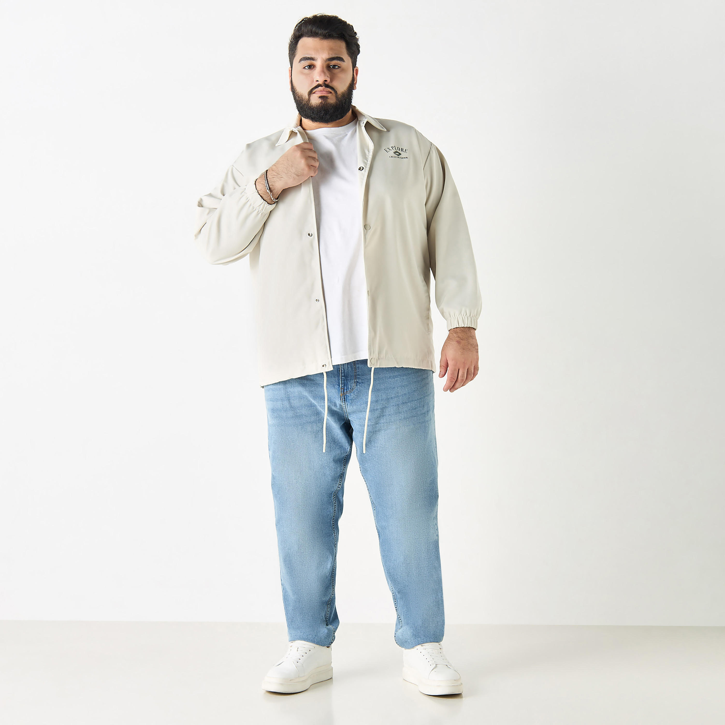 Plus Size Printed Shacket with Collar and Long Sleeves-men-clothing-jacketsandblazers-jackets-image-2