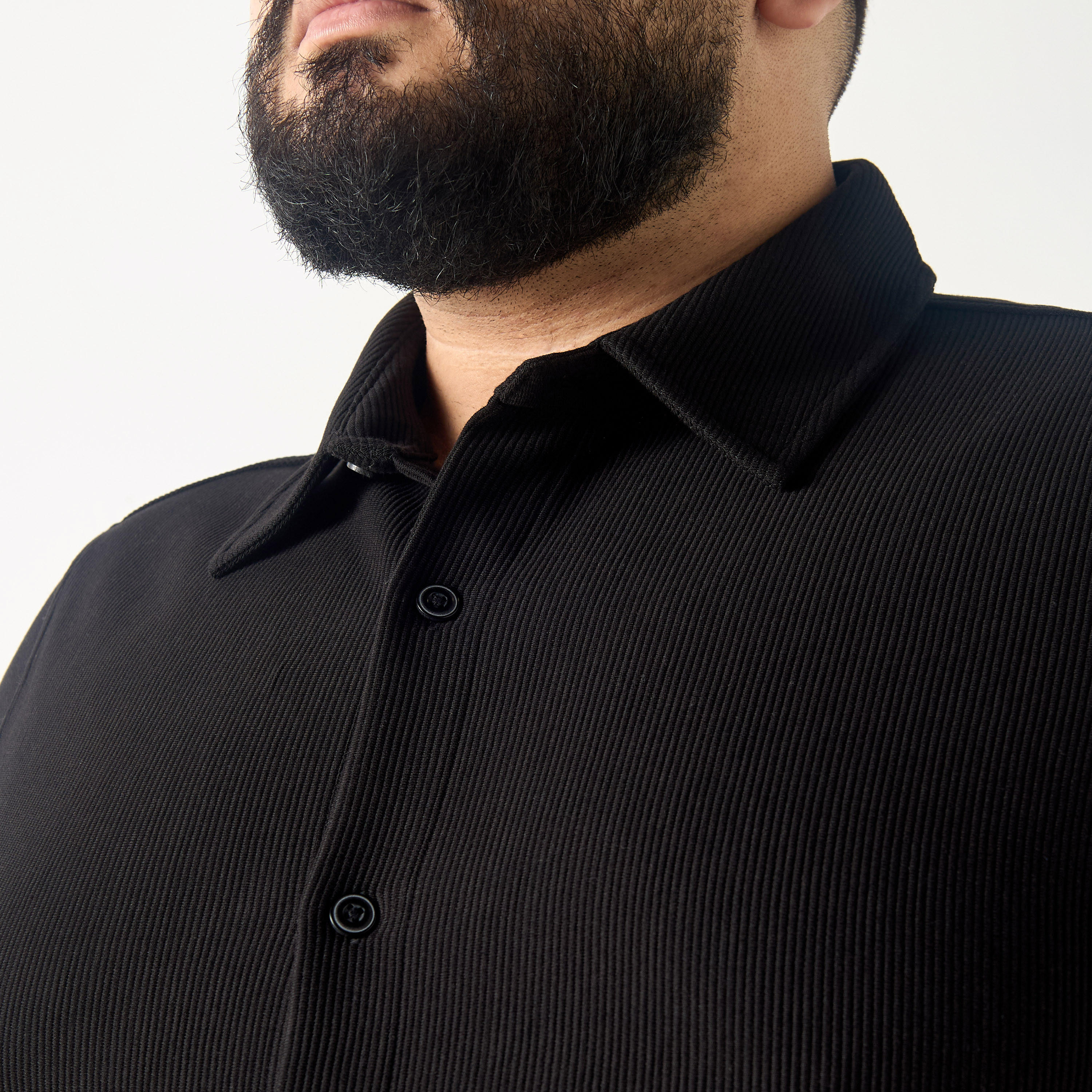 Plus Size Regular Fit Ribbed Collared Shirt with Short Sleeves-men-clothing-shirts-image-4