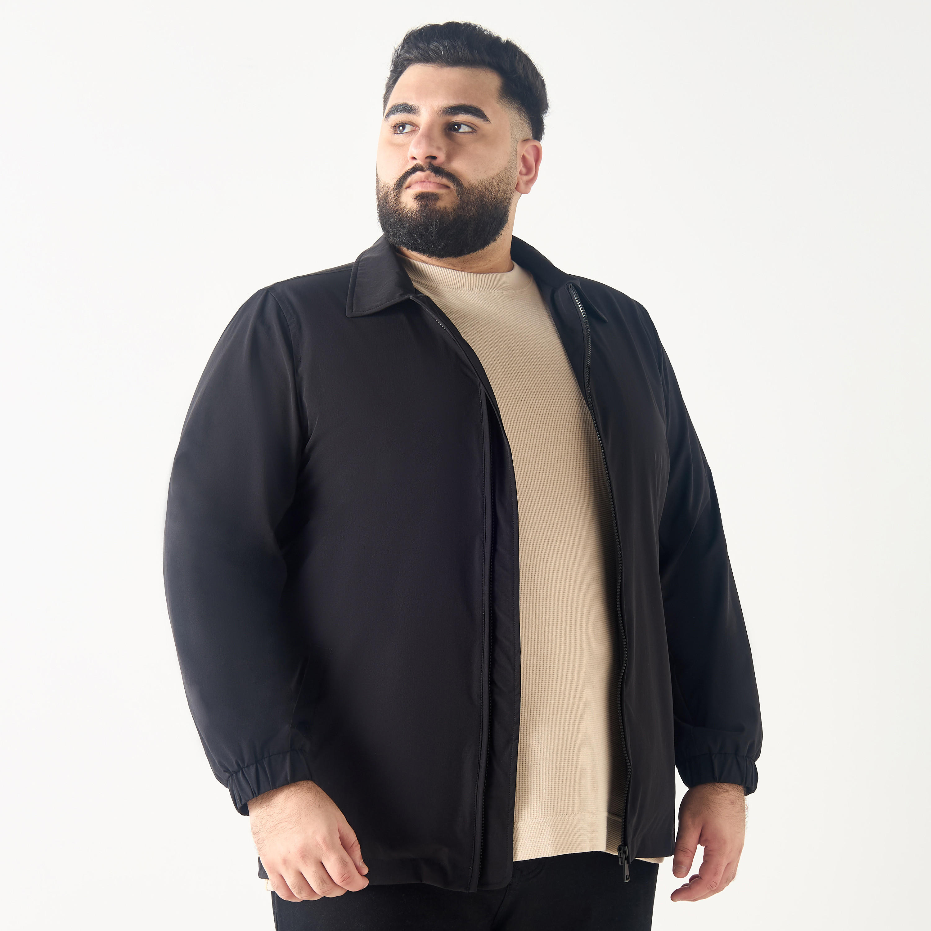 Plus Size Long Sleeves Collared Fleece Jacket-men-clothing-jacketsandblazers-jackets-image-1