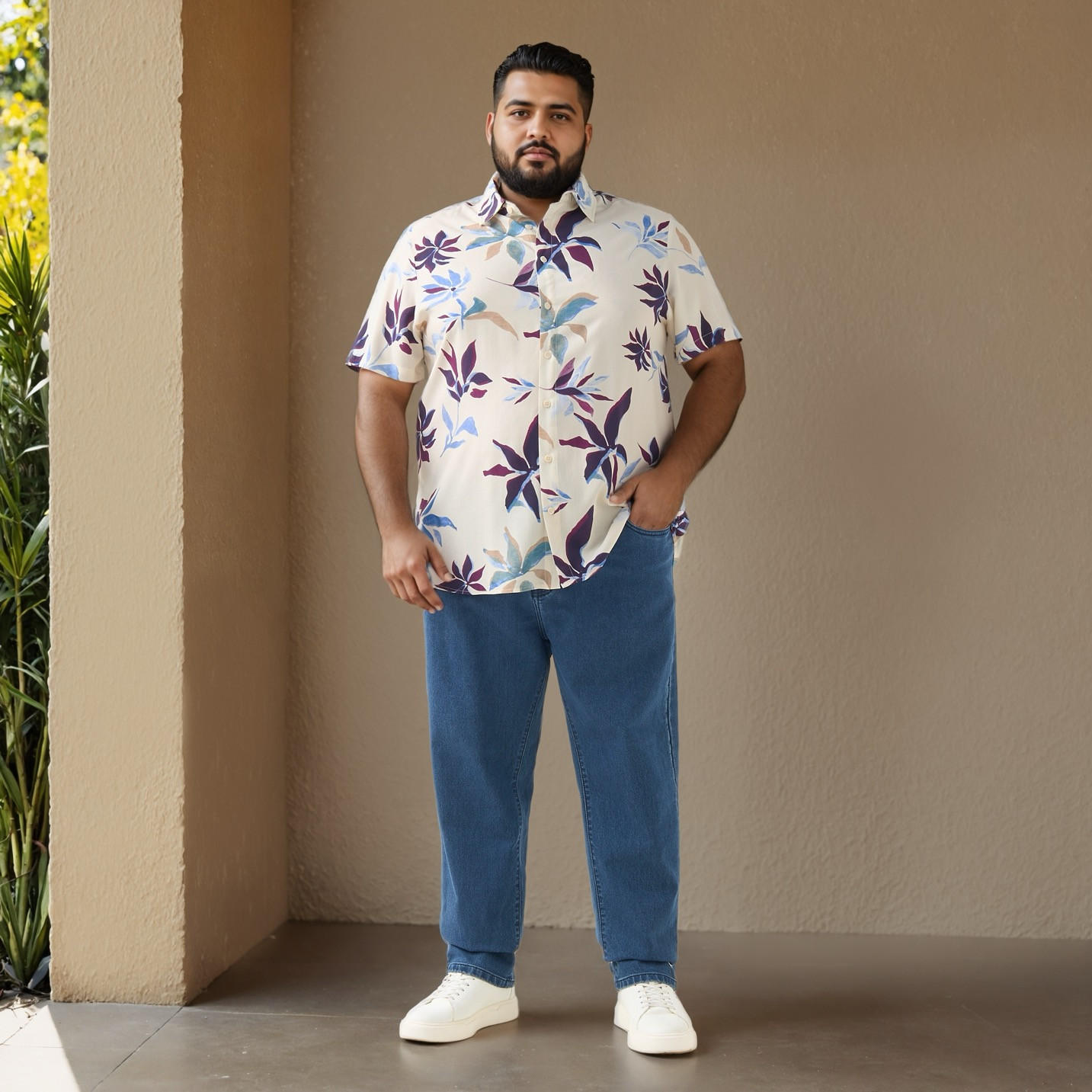 بنطلون جينز مقاس كبير بقصّة مريحة وخصر مطاطي وجيوب-men-clothing-bottoms-jeans-image-4