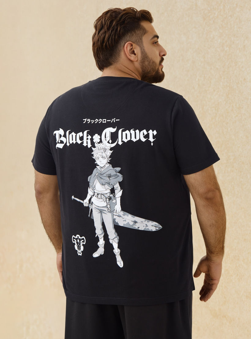 Plus Size Black Clover Print Crew Neck T-shirt-men-clothing-tshirtsandpolos-tshirts-image-1