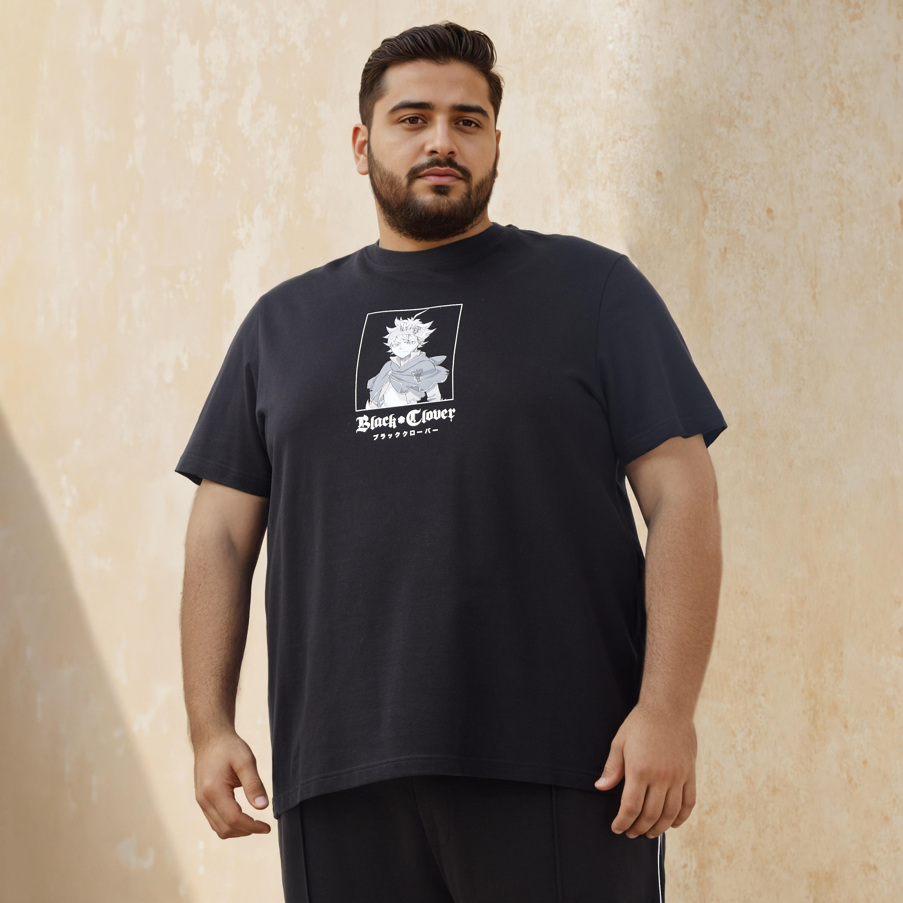 Plus Size Black Clover Print Crew Neck T-shirt-men-clothing-tshirtsandpolos-tshirts-image-3