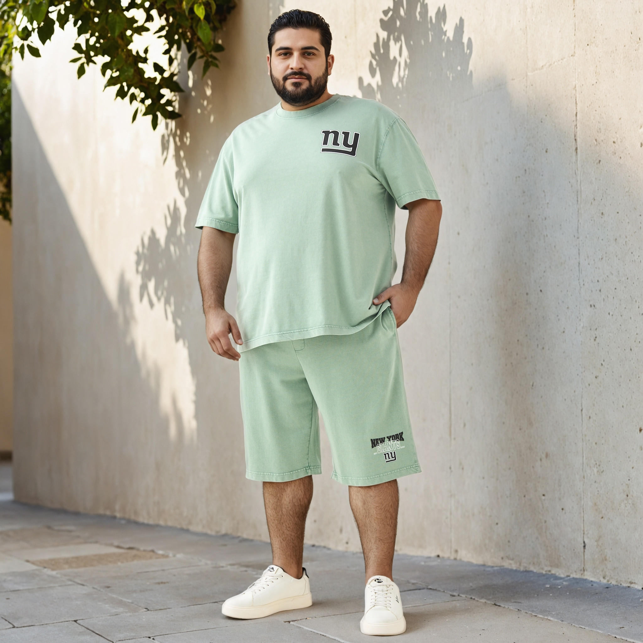 Plus Size New York Giants Print Flexi Waist Shorts with Pockets-men-clothing-bottoms-shorts-image-2