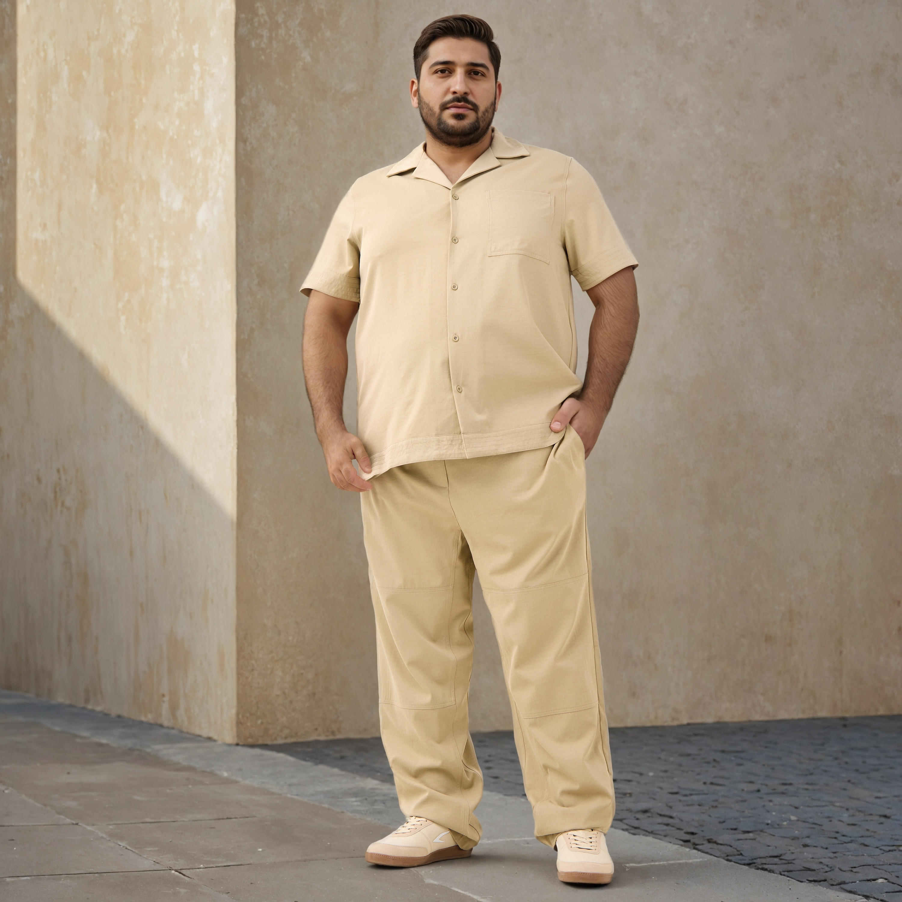 بنطلون مقاس كبير بقصّة عادية وخصر مطاطي -men-clothing-bottoms-trousersandchinos-trousers-image-4