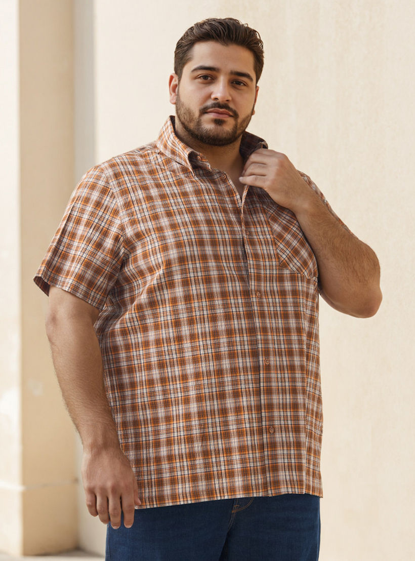 قميص كاروهات بأكمام قصيرة وقصة عادية مقاس كبير-men-clothing-shirts-image-5