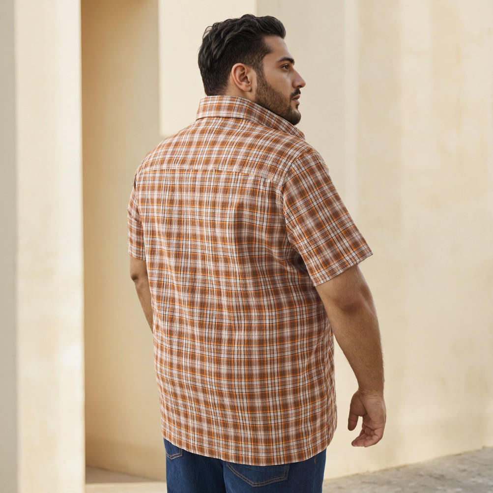 قميص كاروهات بأكمام قصيرة وقصة عادية مقاس كبير-men-clothing-shirts-image-3