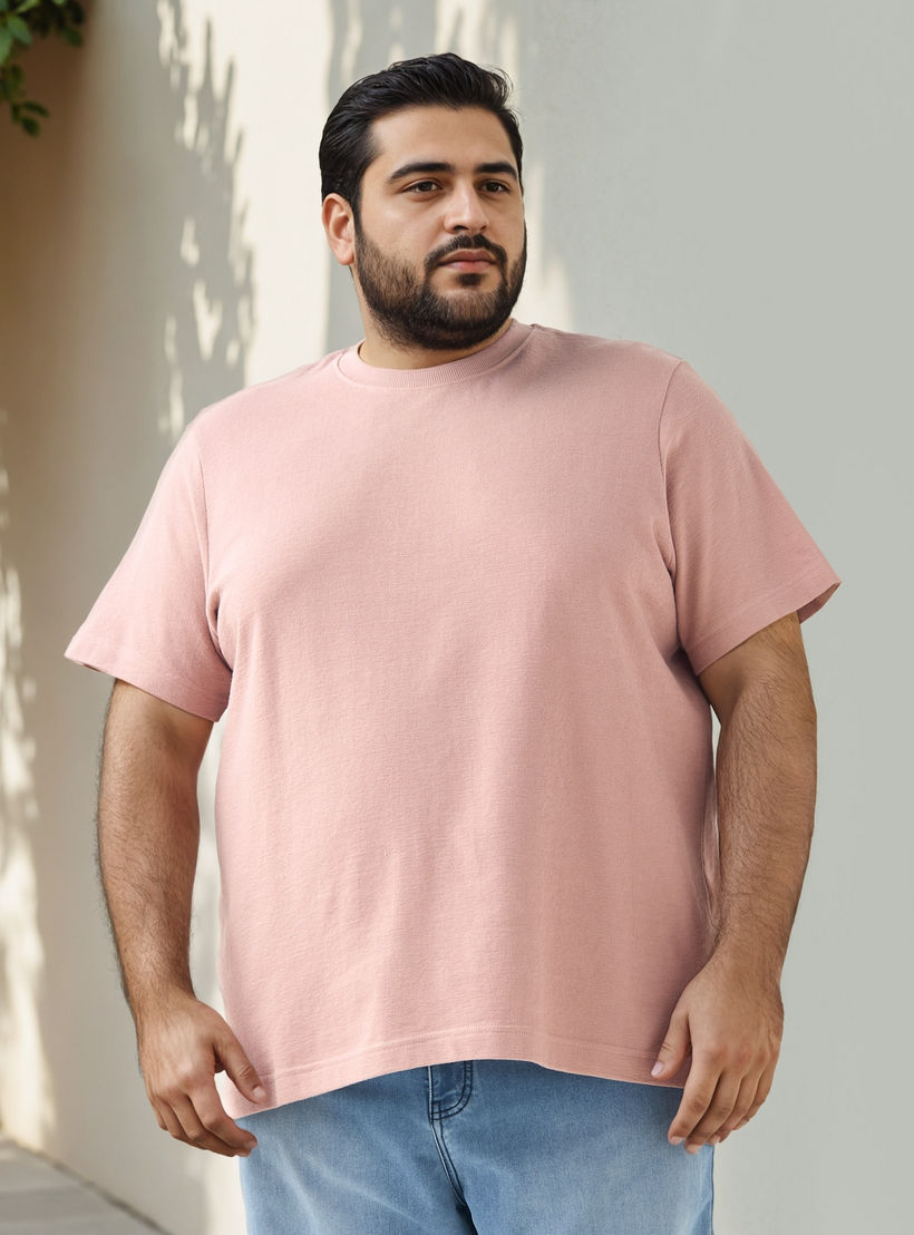 تيشيرت جاكار بمقاس كبير وياقة ضيقة-men-clothing-tshirtsandpolos-tshirts-image-5