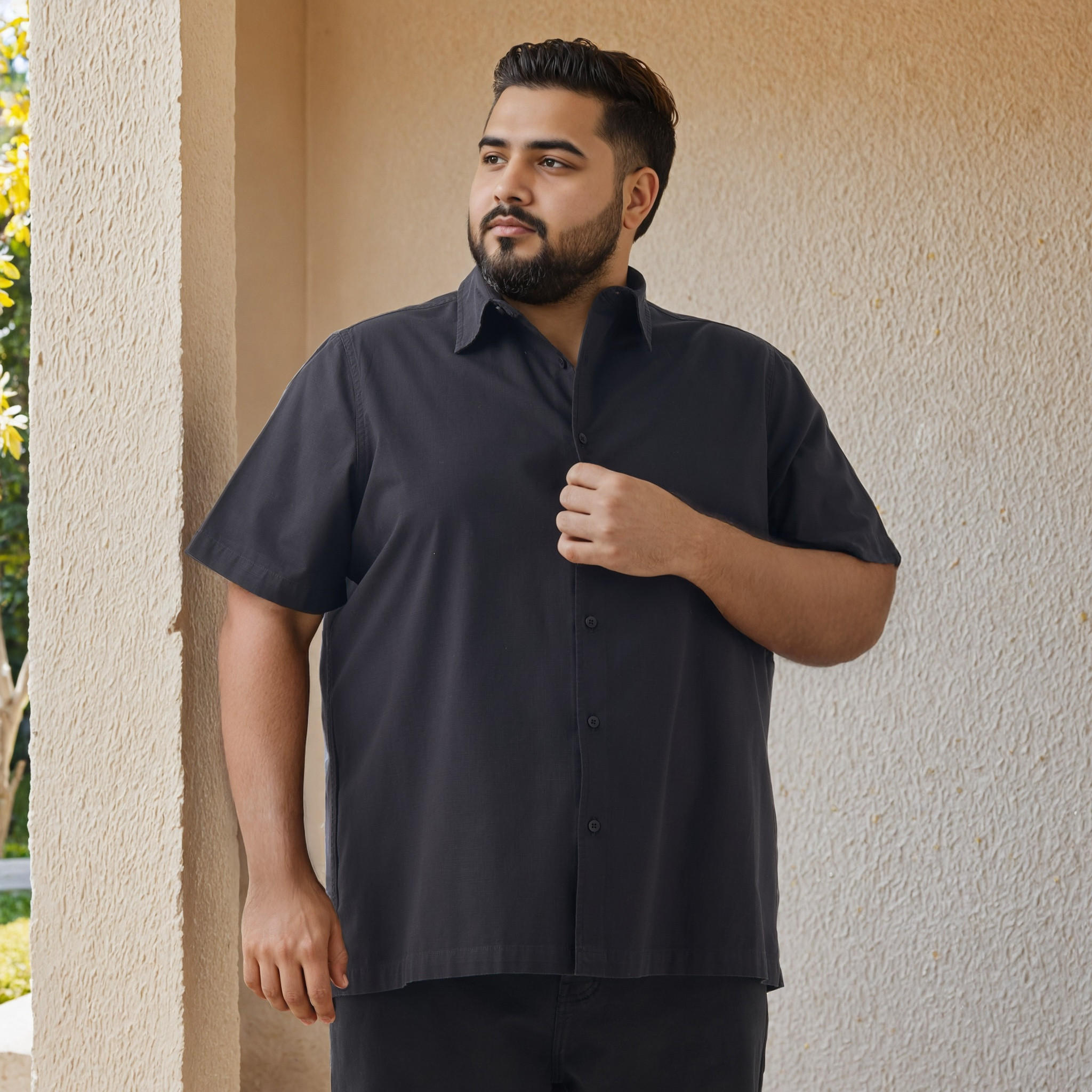 قميص بارز الملمس بمقاس كبير وقصة عادية-men-clothing-shirts-image-5