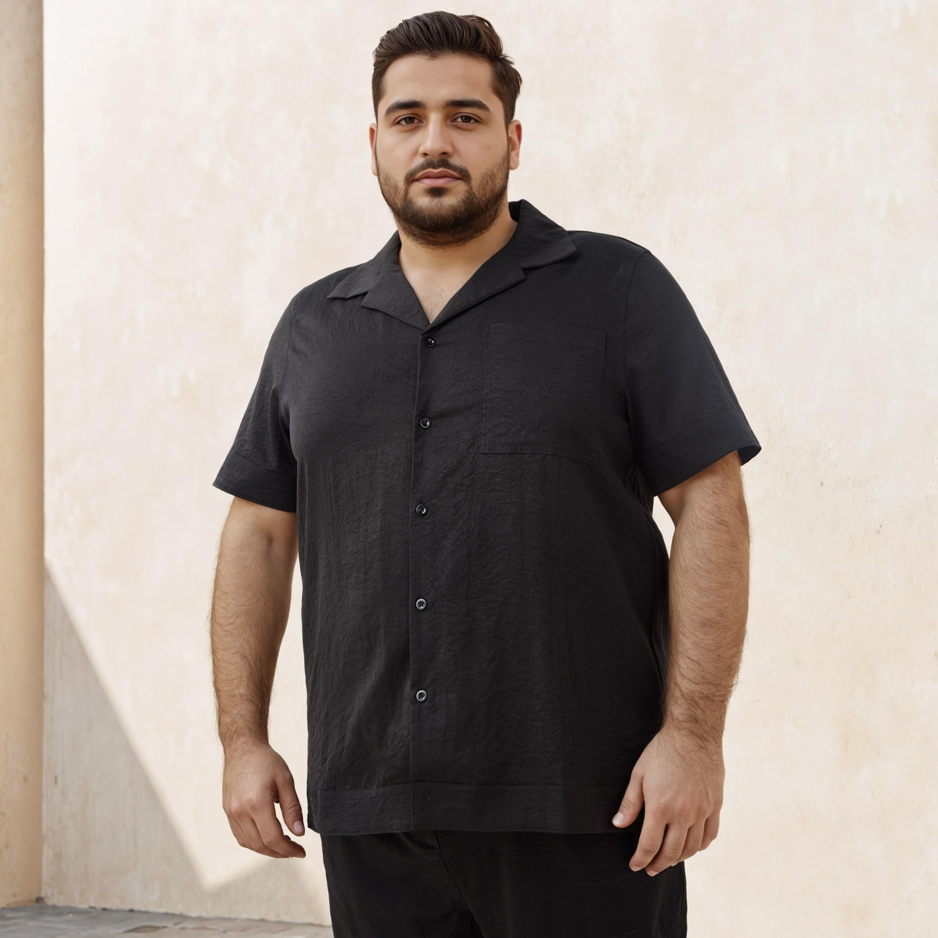 Plus Size Textured Camp Collar Shirt-men-clothing-shirts-image-1