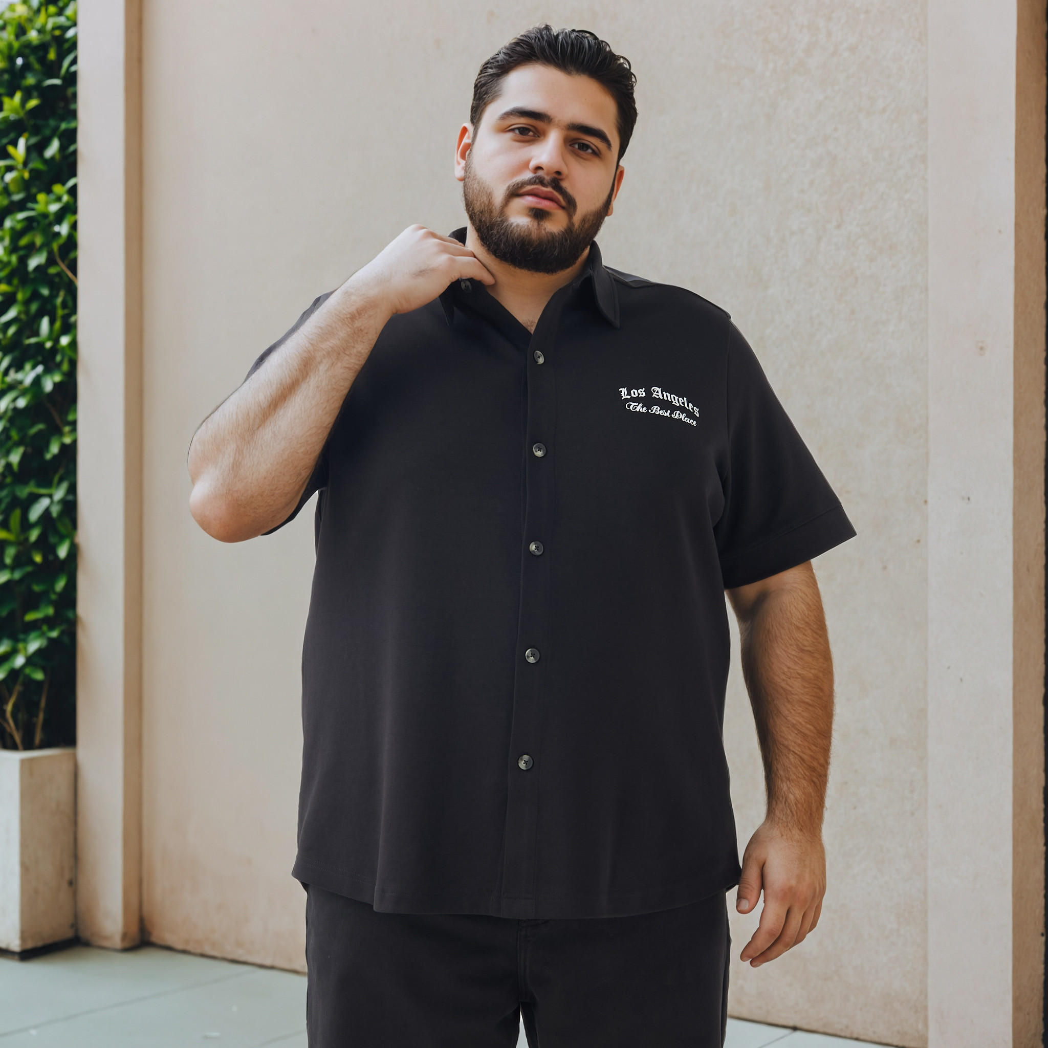 Plus Size Regular Fit Printed Shirt with Short Sleeves-men-clothing-shirts-image-1