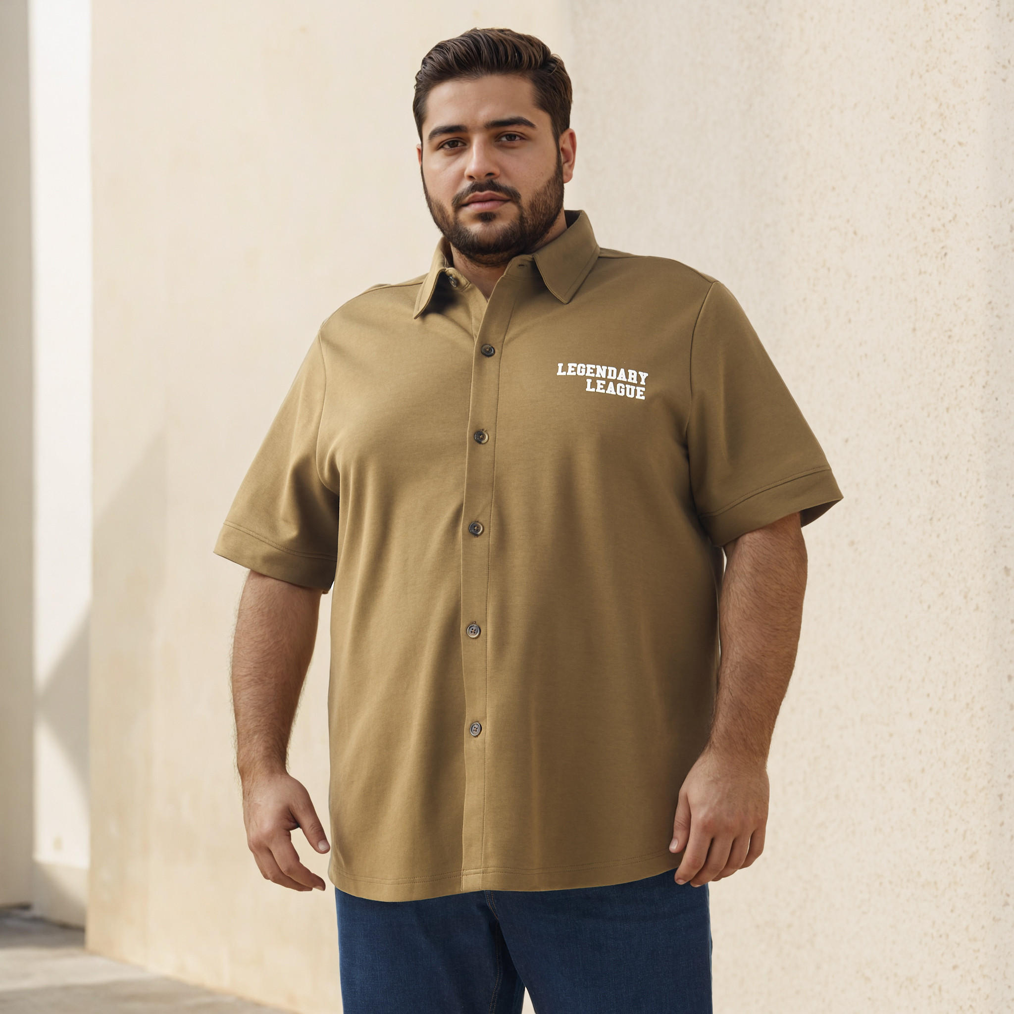 Plus Size Regular Fit Printed Shirt with Short Sleeves-men-clothing-shirts-image-1