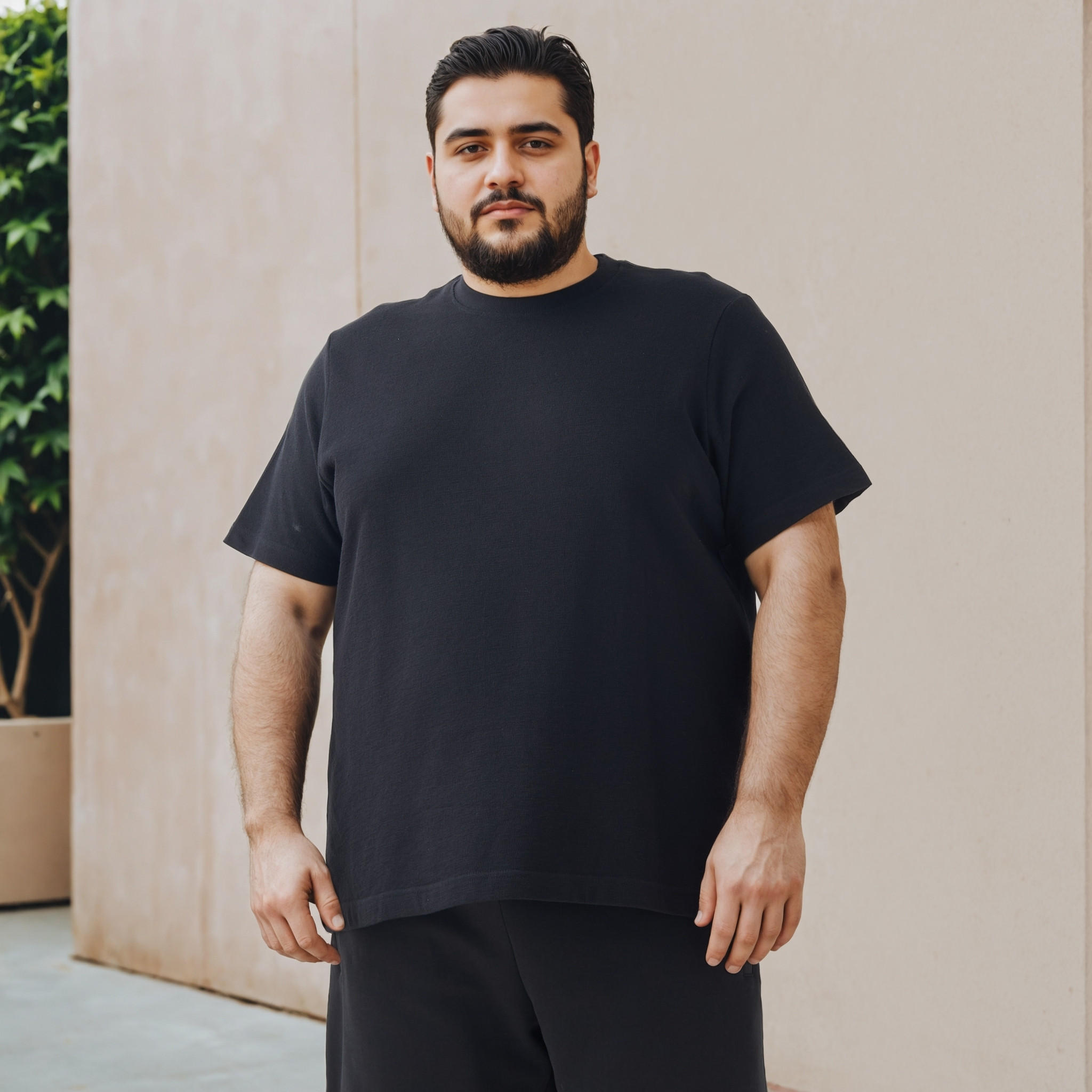 تيشيرت جاكار بارز الملمس مقاس كبير بياقة ضيقة-men-clothing-tshirtsandpolos-tshirts-image-1
